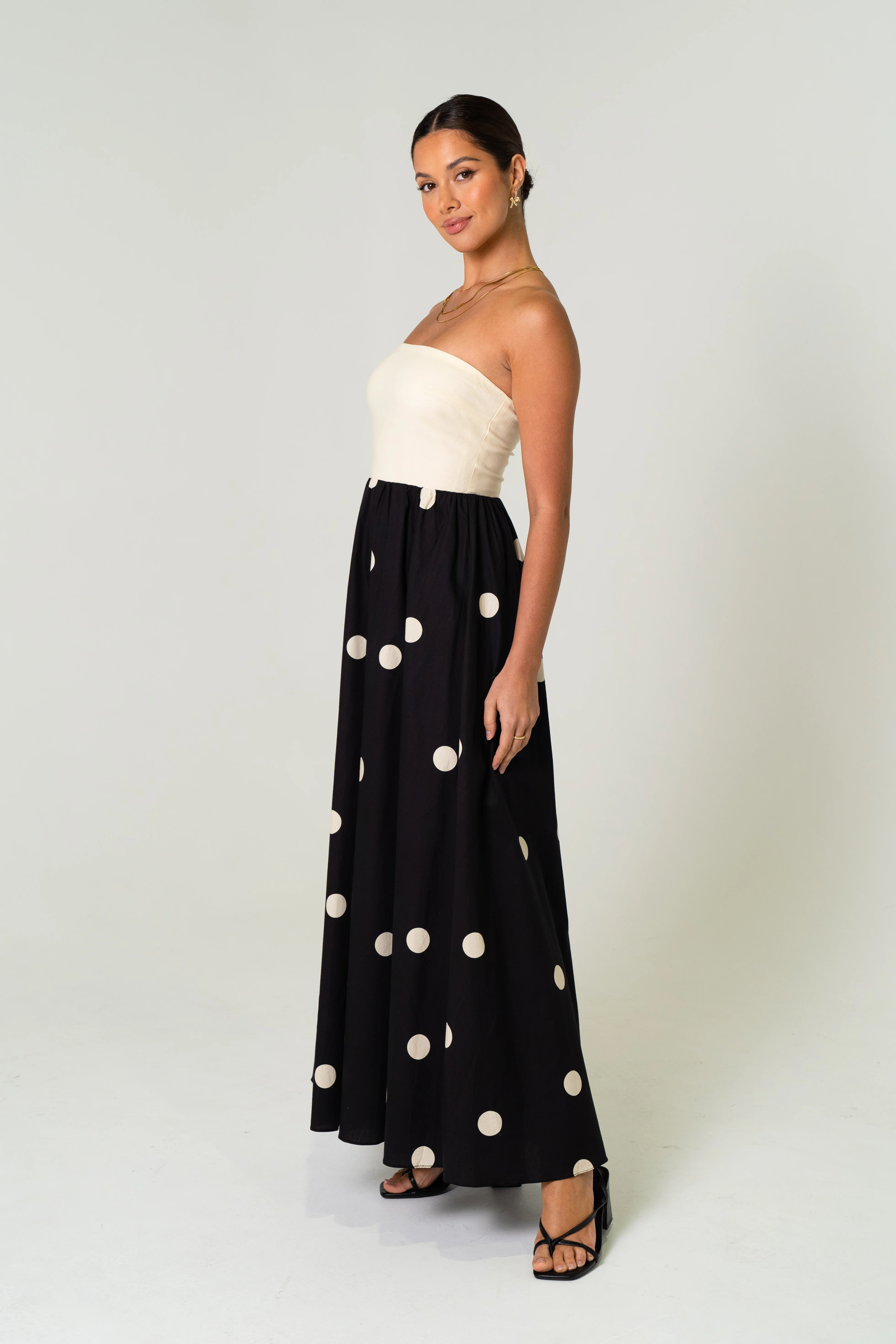 Kristen Strapless Polka Dot Midi Dress - Image 3