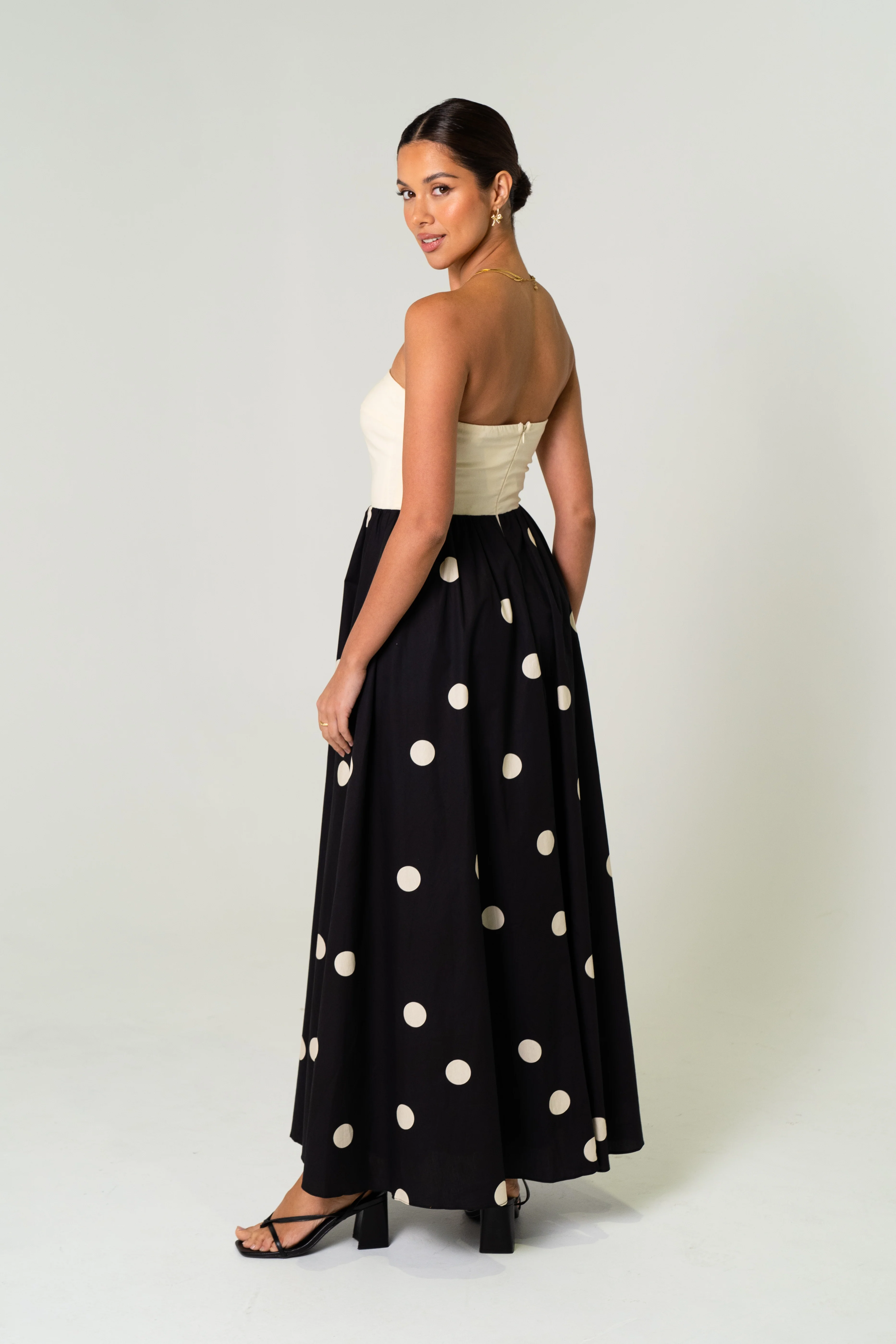 Kristen Strapless Polka Dot Midi Dress - Image 4