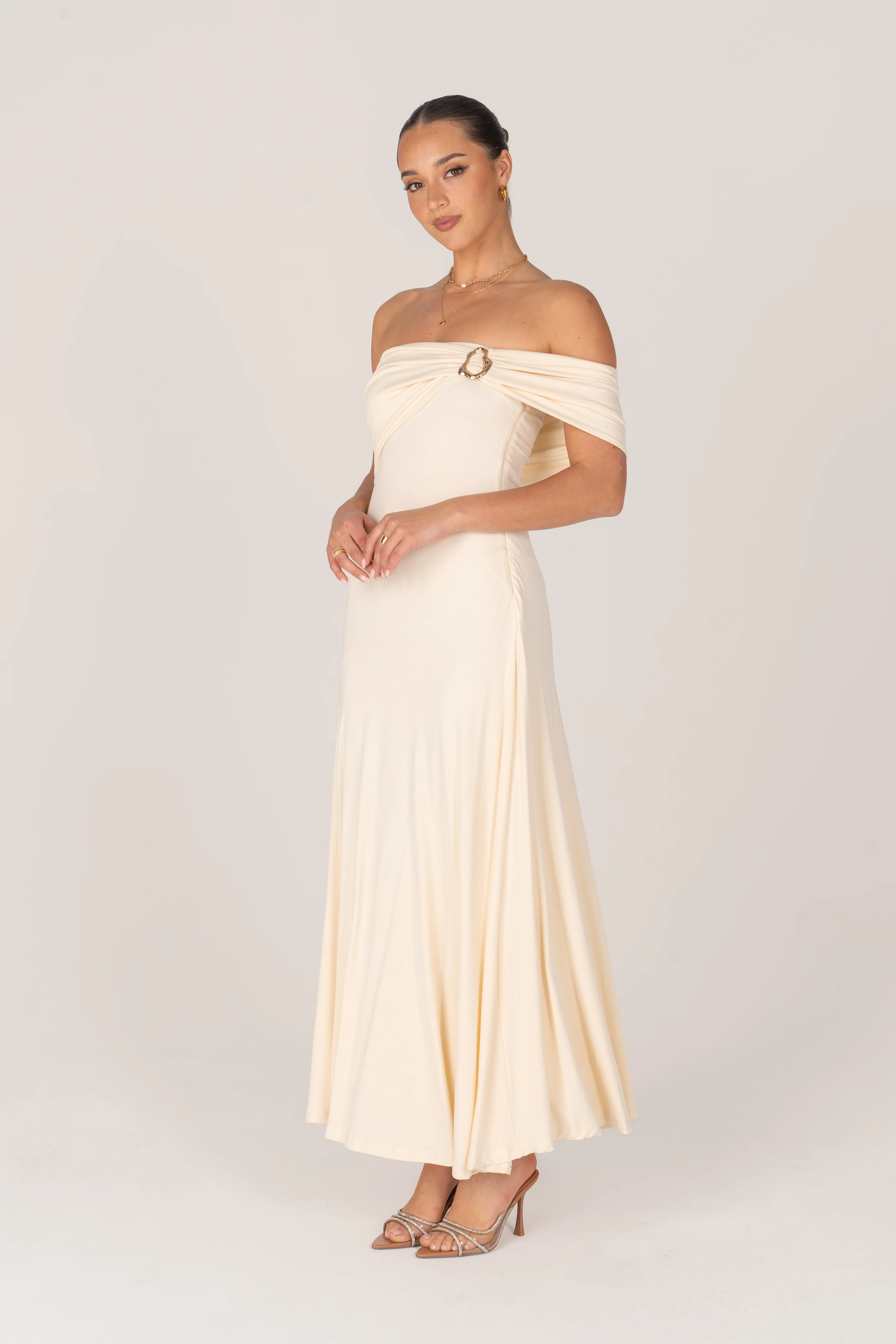 Lacy One-Shoulder Cream Cocktail Dress - Image 2