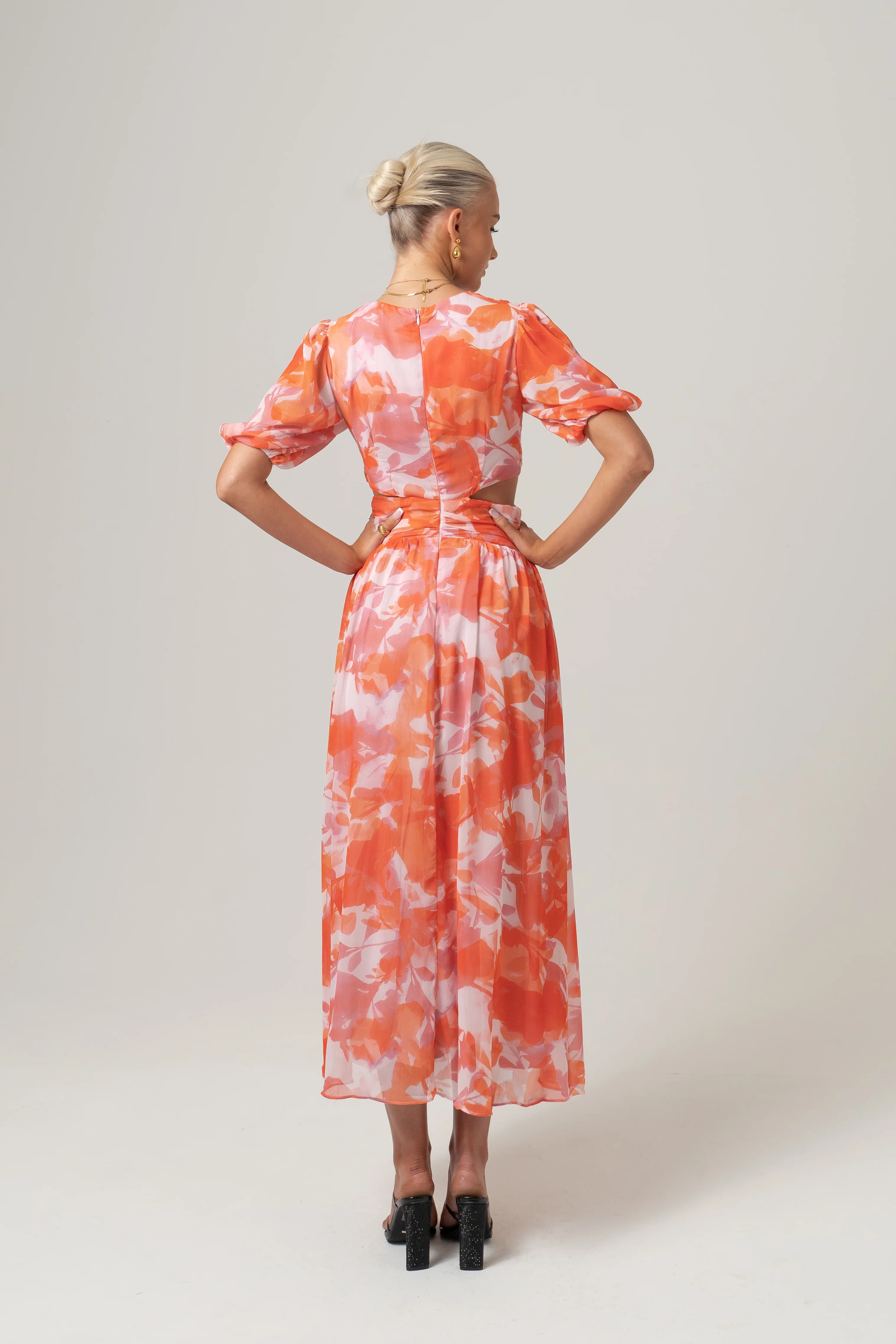 Latife Puff Sleeve Print Maxi Dress with Waist Cut-Outs - Image 3