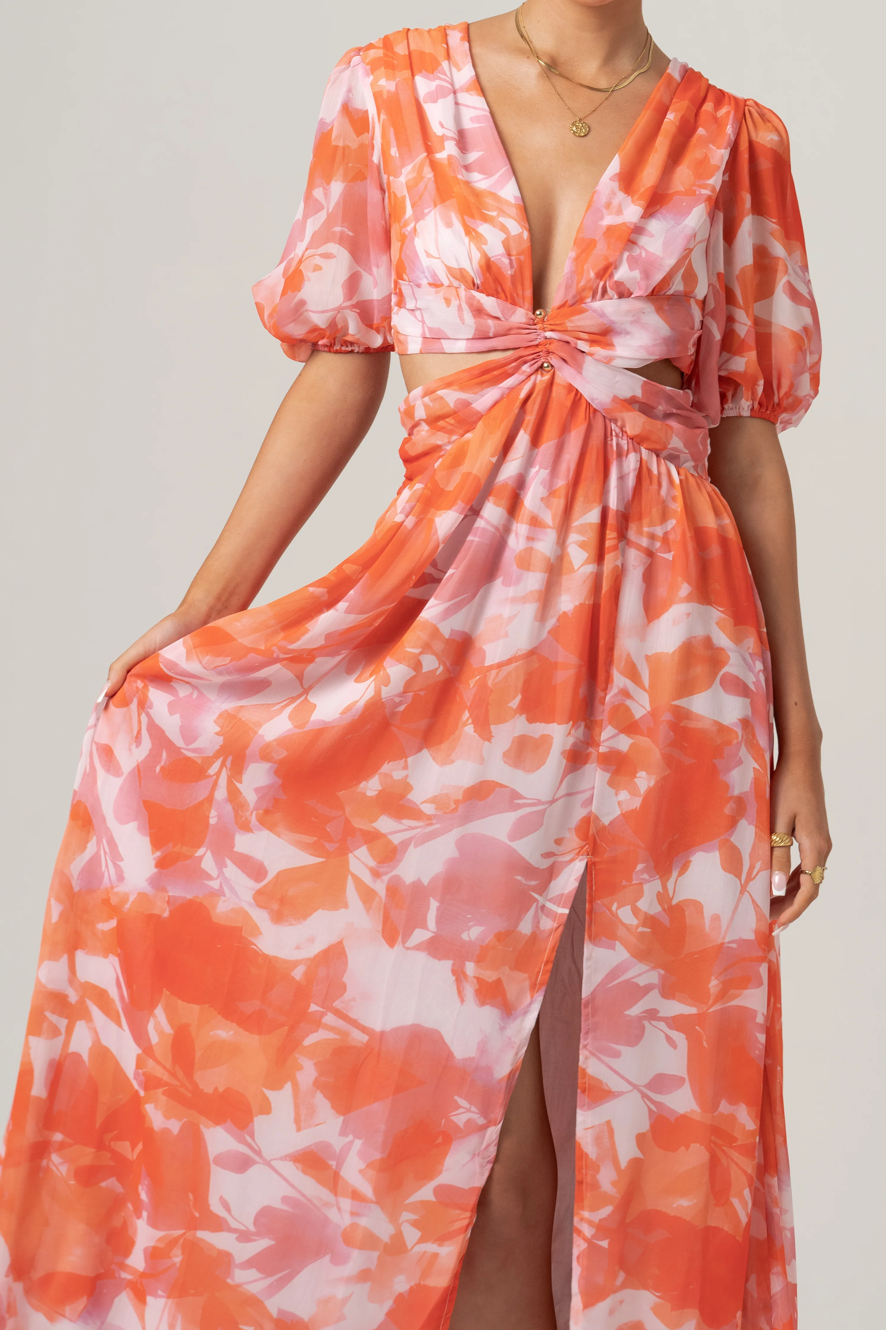 Latife Puff Sleeve Print Maxi Dress with Waist Cut-Outs - Image 4