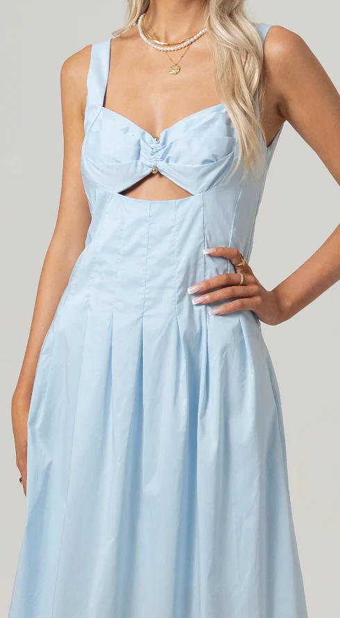 Laura Blue Midi Dress with Pleated Trims - Image 4