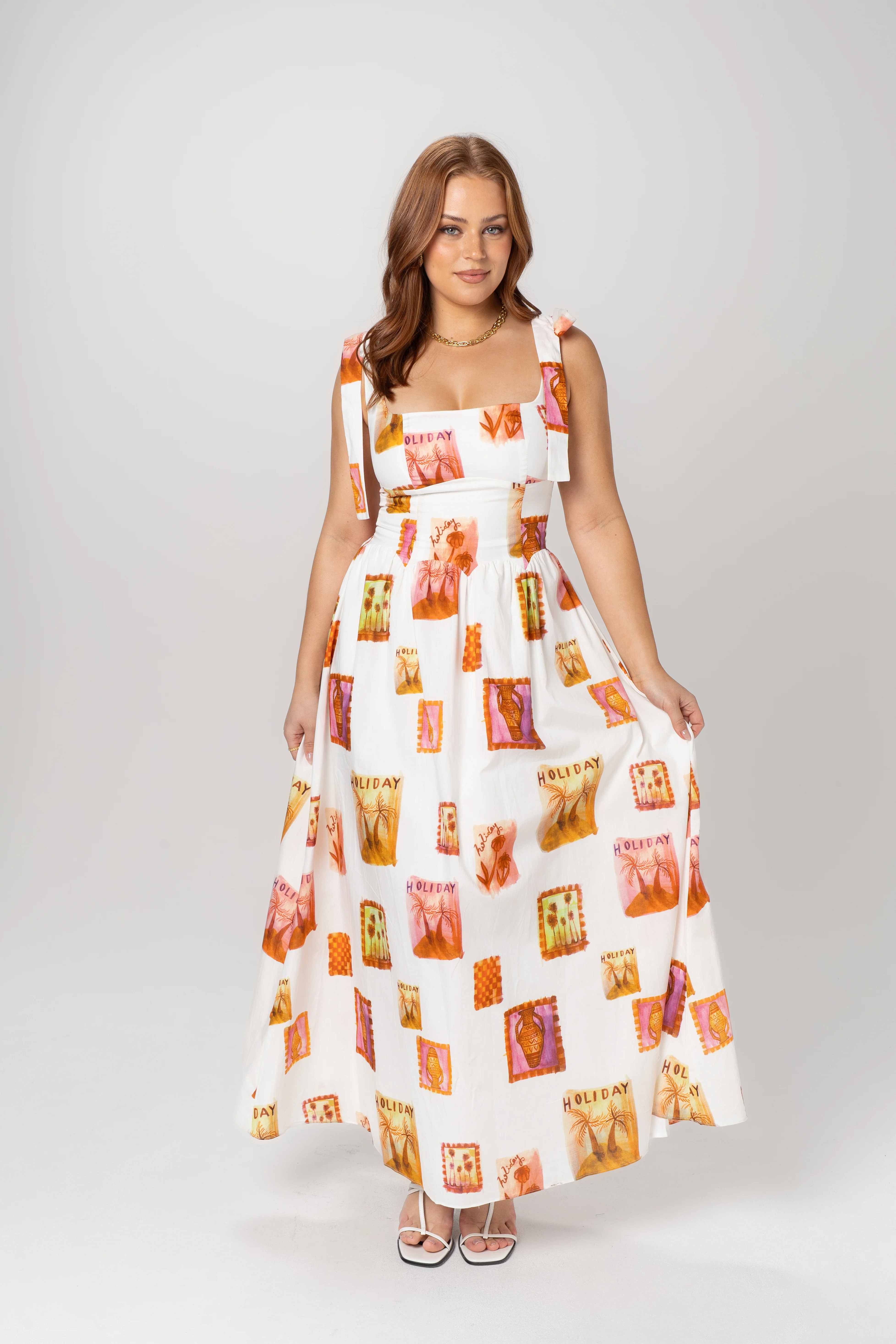 Laurie Holiday Print Midi Dress