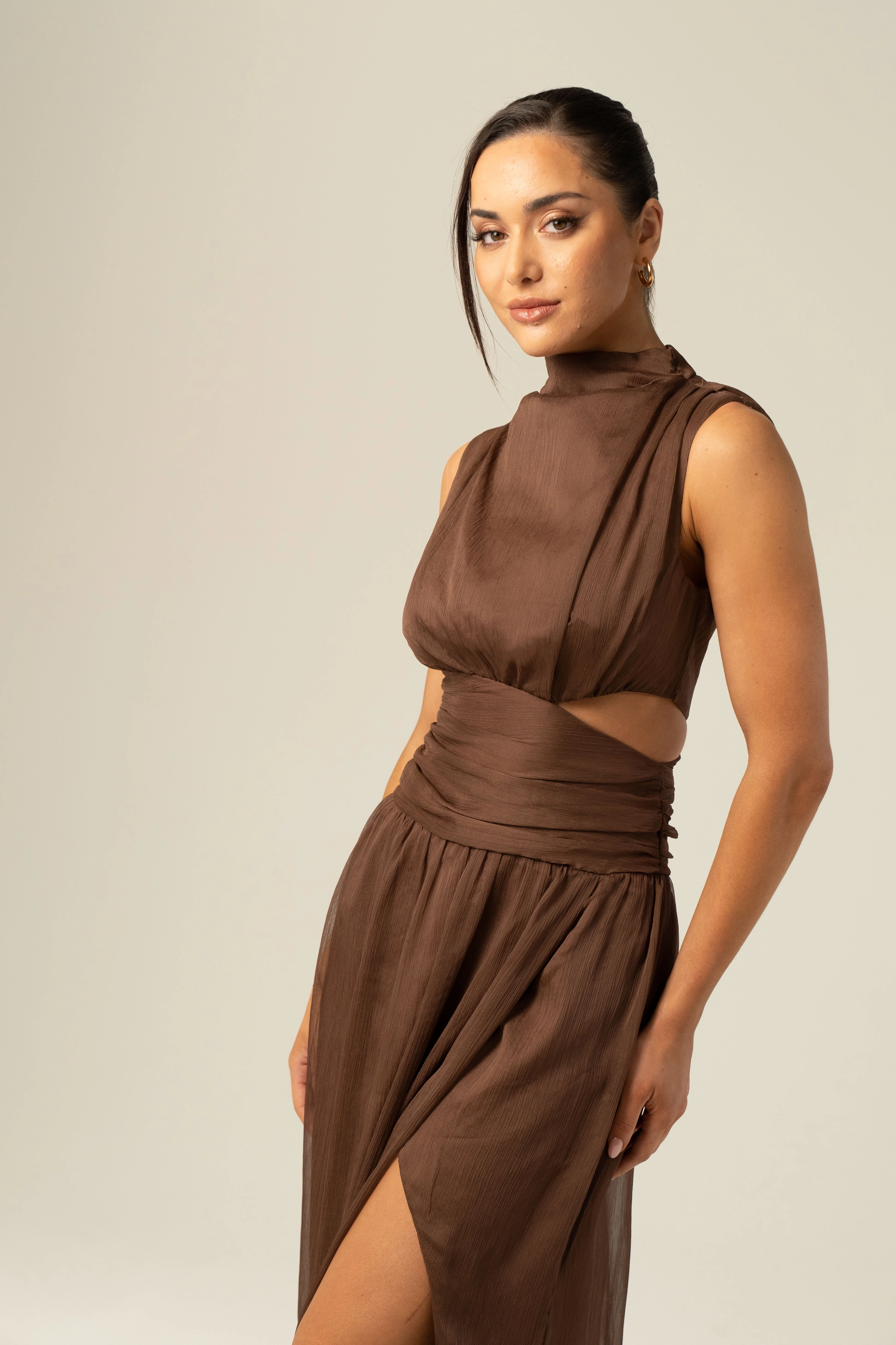 Leah High Neck Midi Dress - Image 3