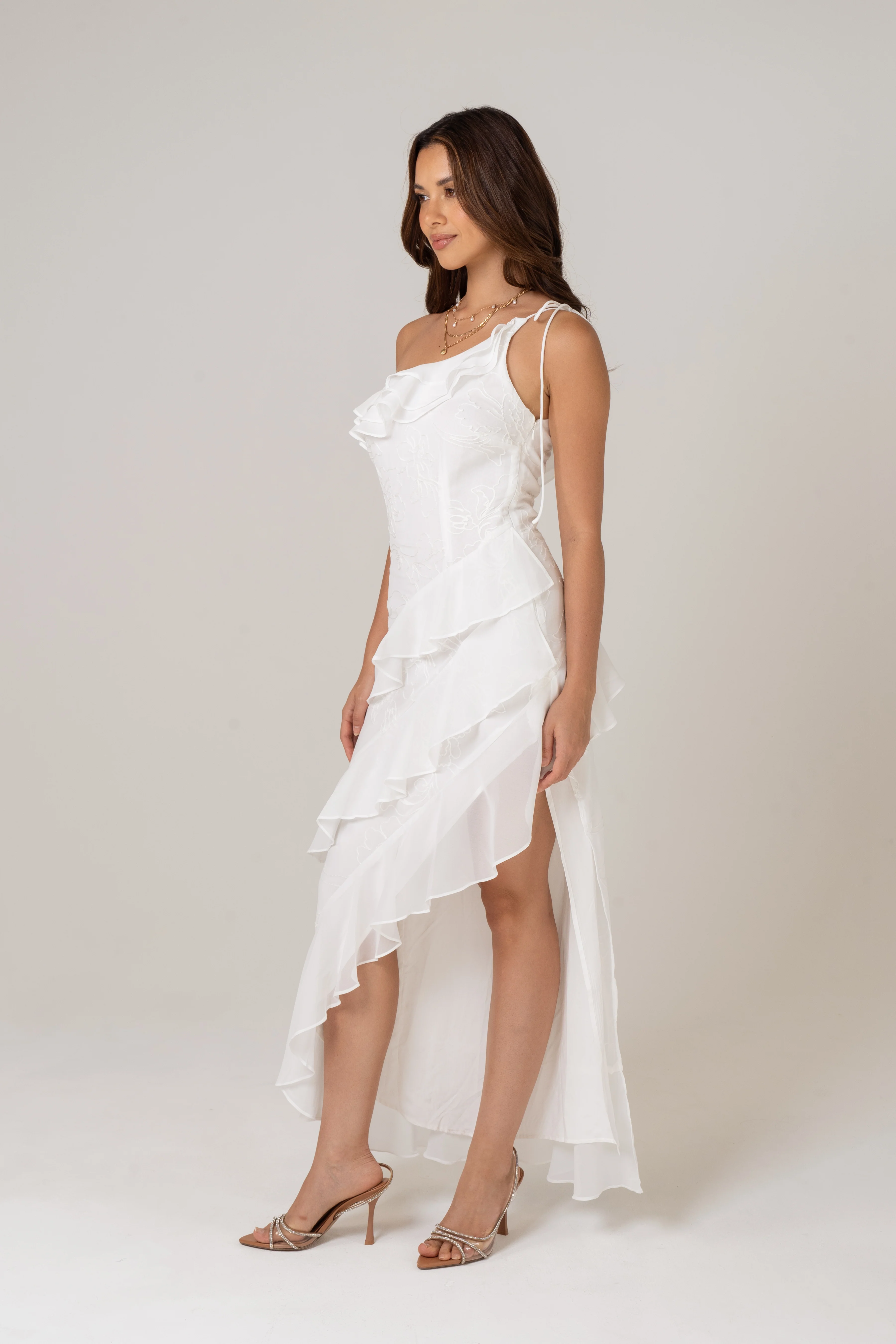 Lenora One Shoulder Midi Dress with Ruffles - Image 2