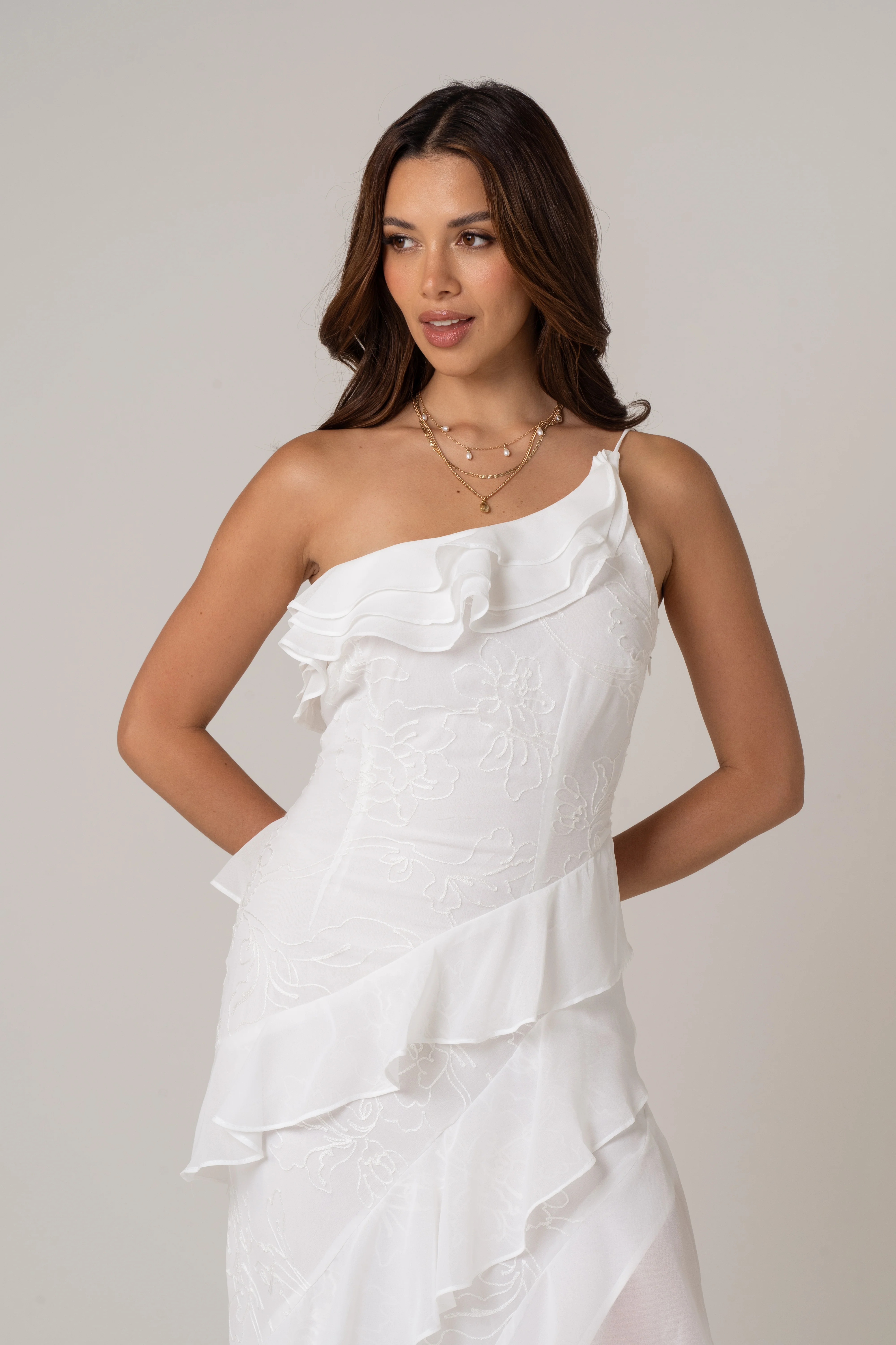 Lenora One Shoulder Midi Dress with Ruffles - Image 4