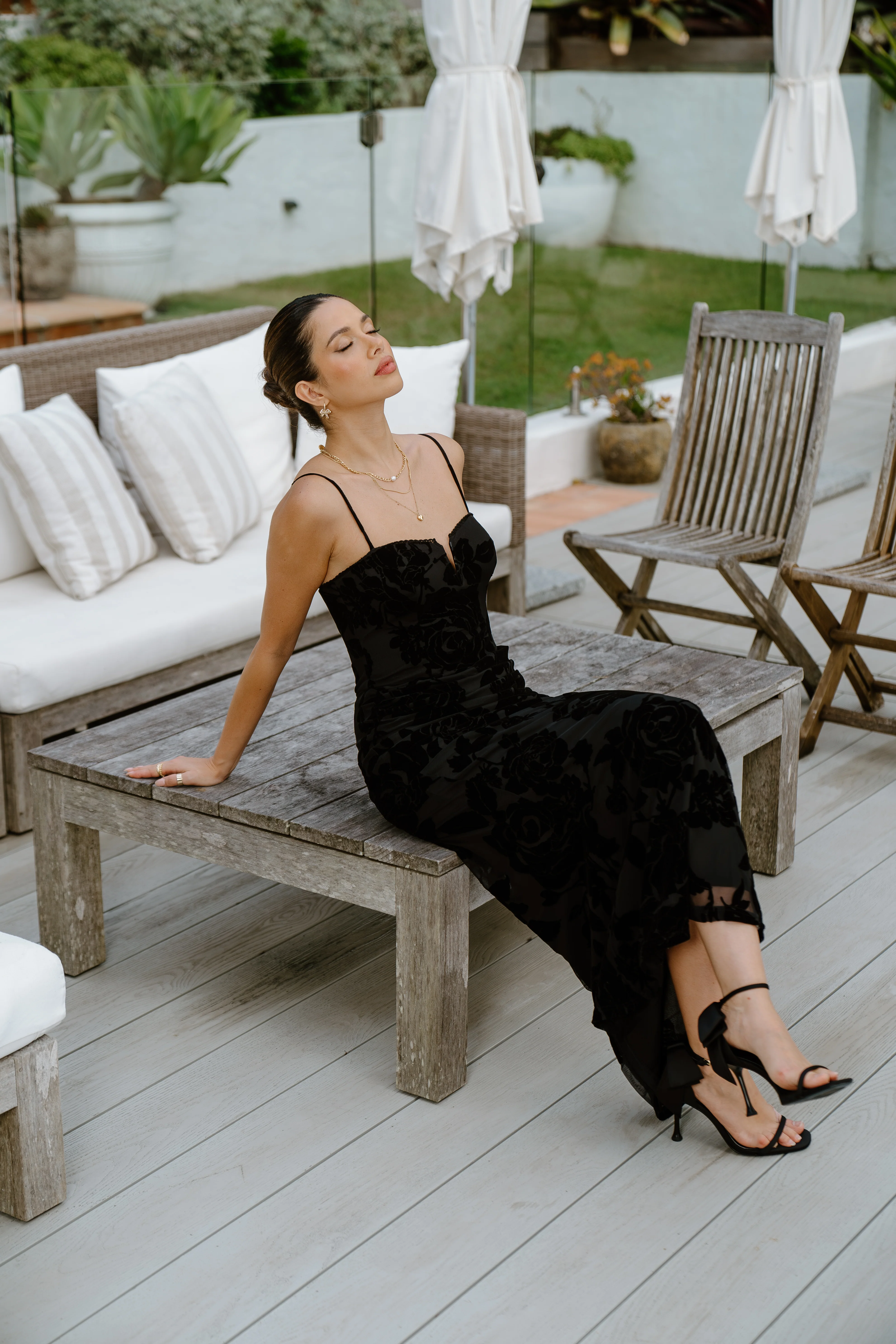 Leona Black Floral Cocktail Midi Dress