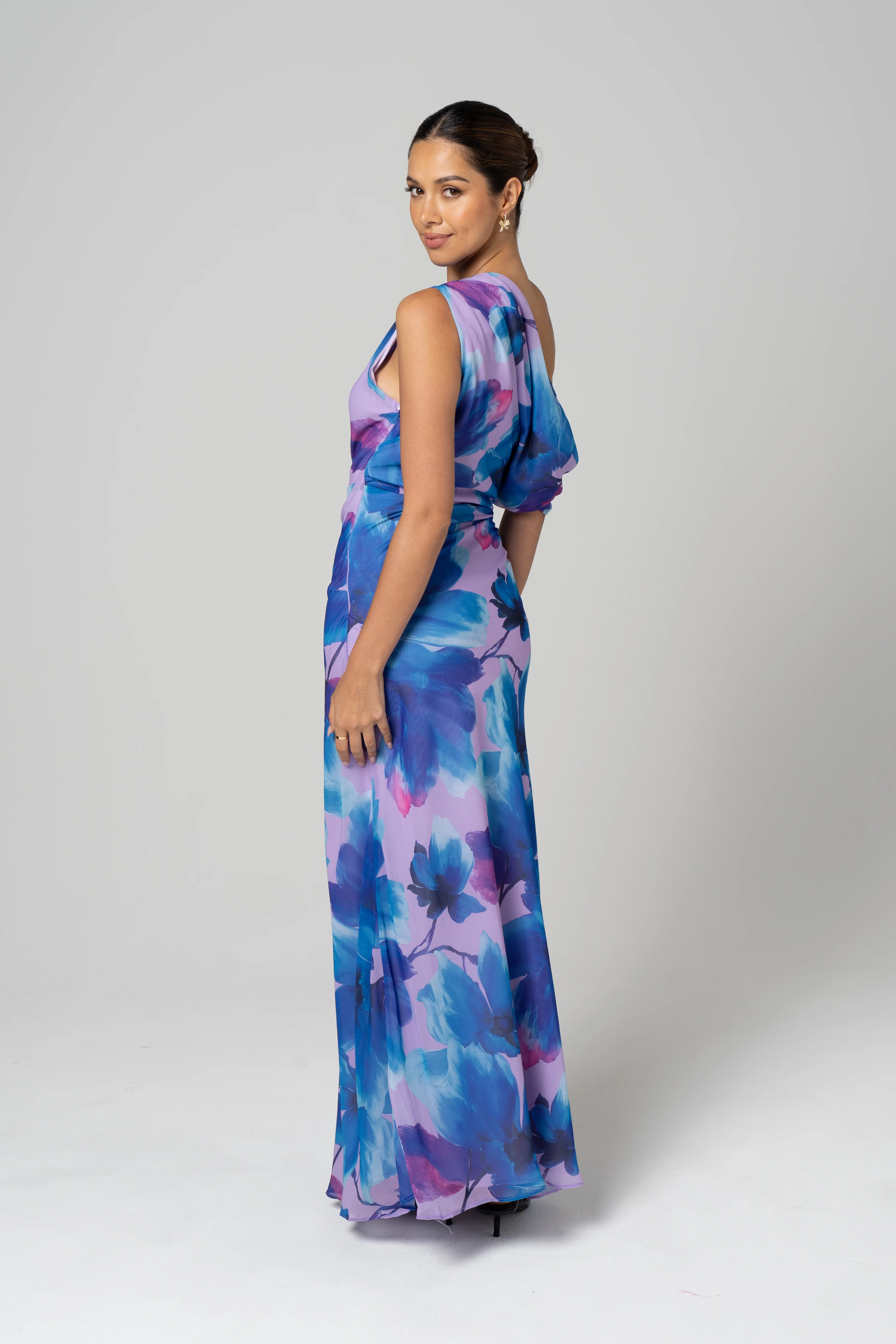 Liana Blue Print Drop Shoulder Maxi Dress - Image 4
