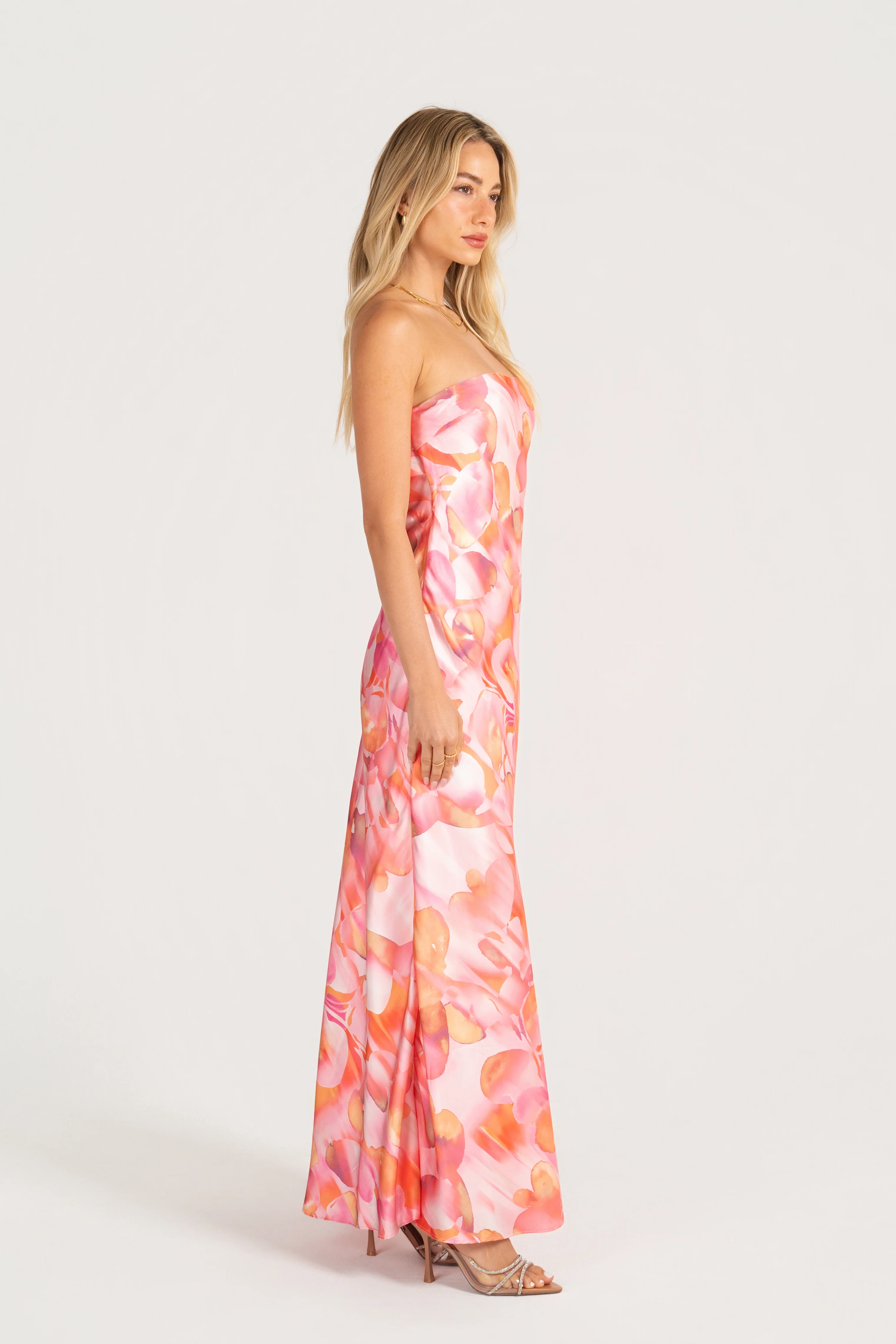 Lianna Strapless Pink Print Maxi Dress - Image 3