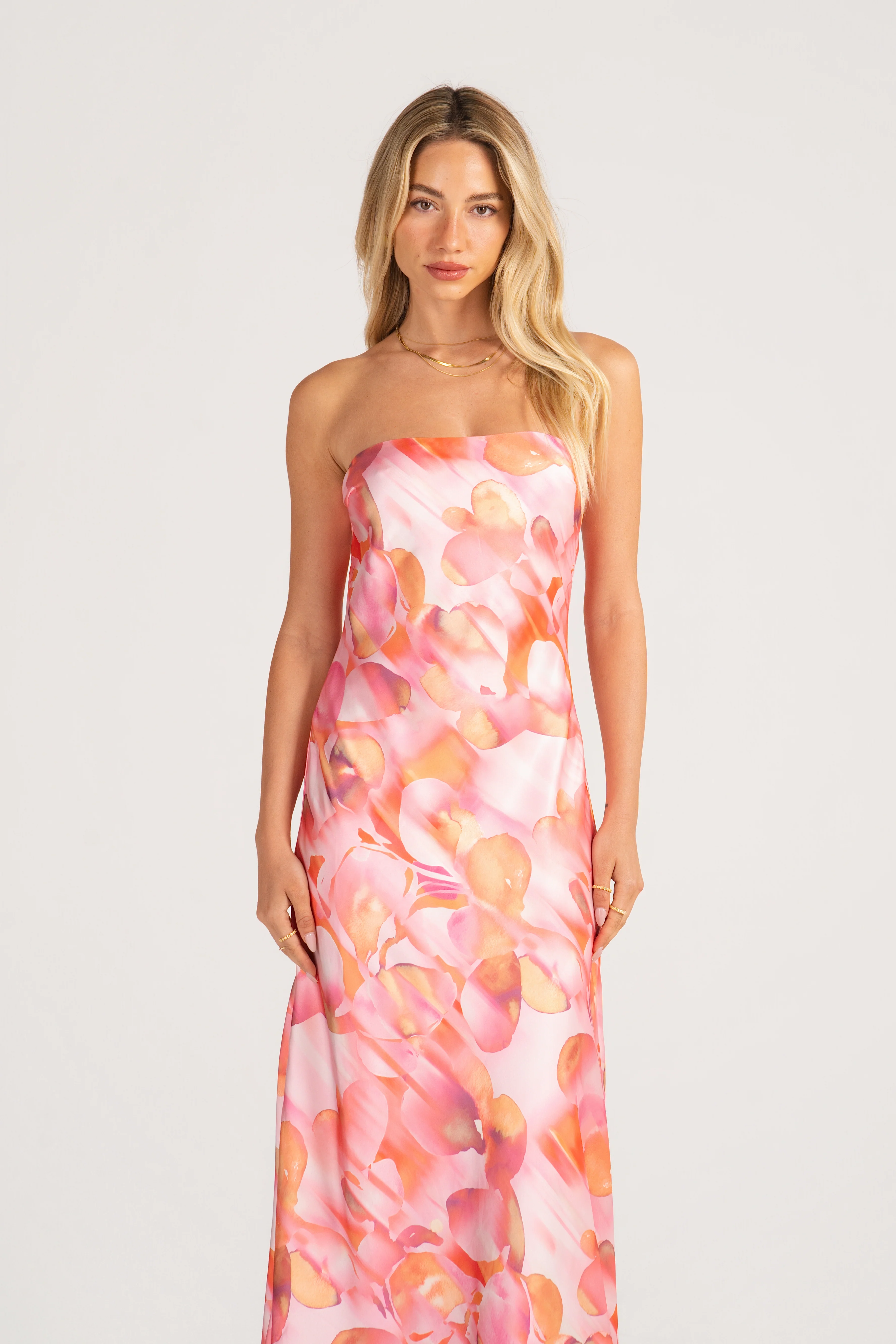 Lianna Strapless Pink Print Maxi Dress - Image 4