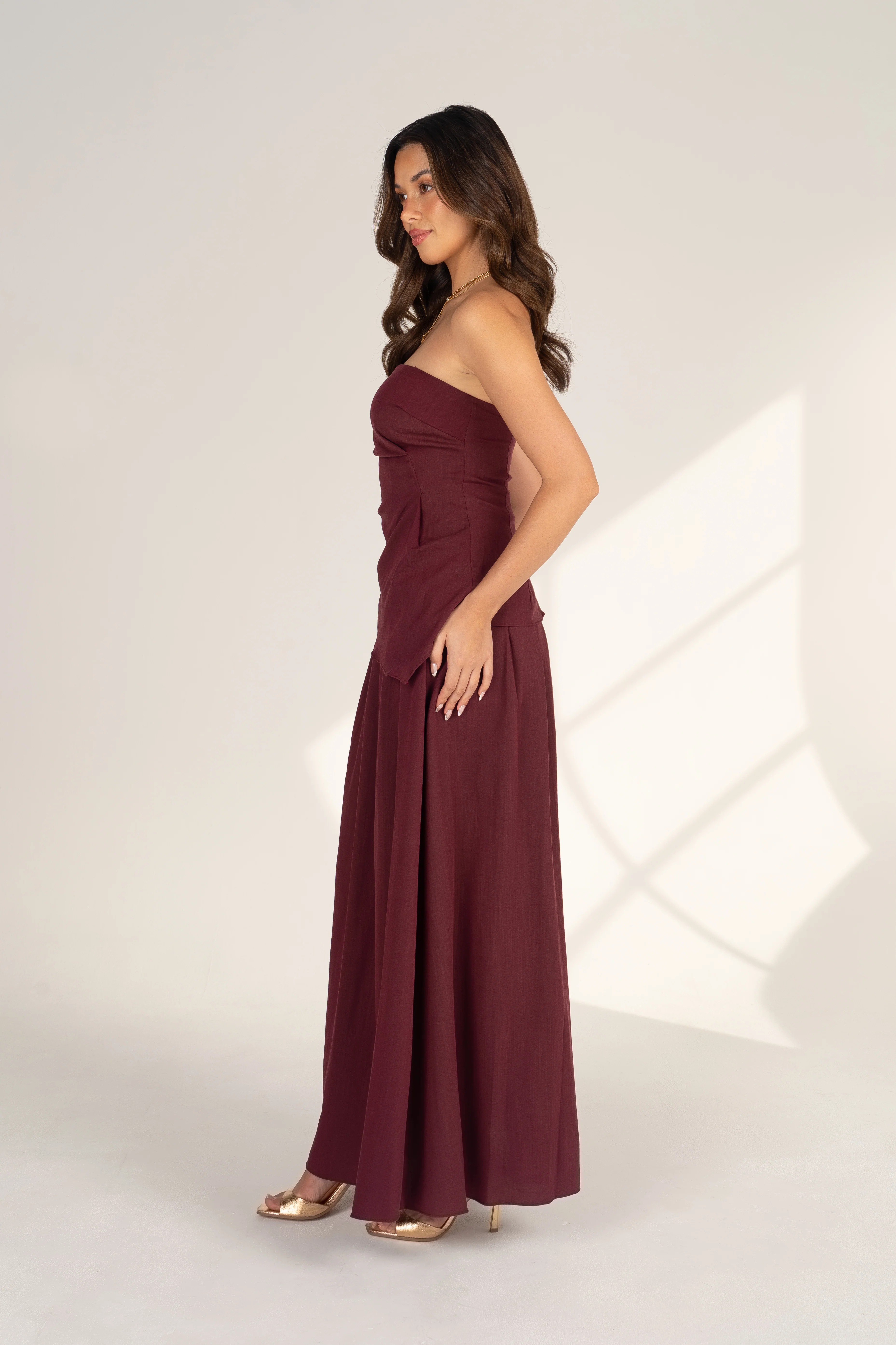 Lillian Plum Two Piece Set - Strapless Top & Pleated Maxi Skirt - Image 2