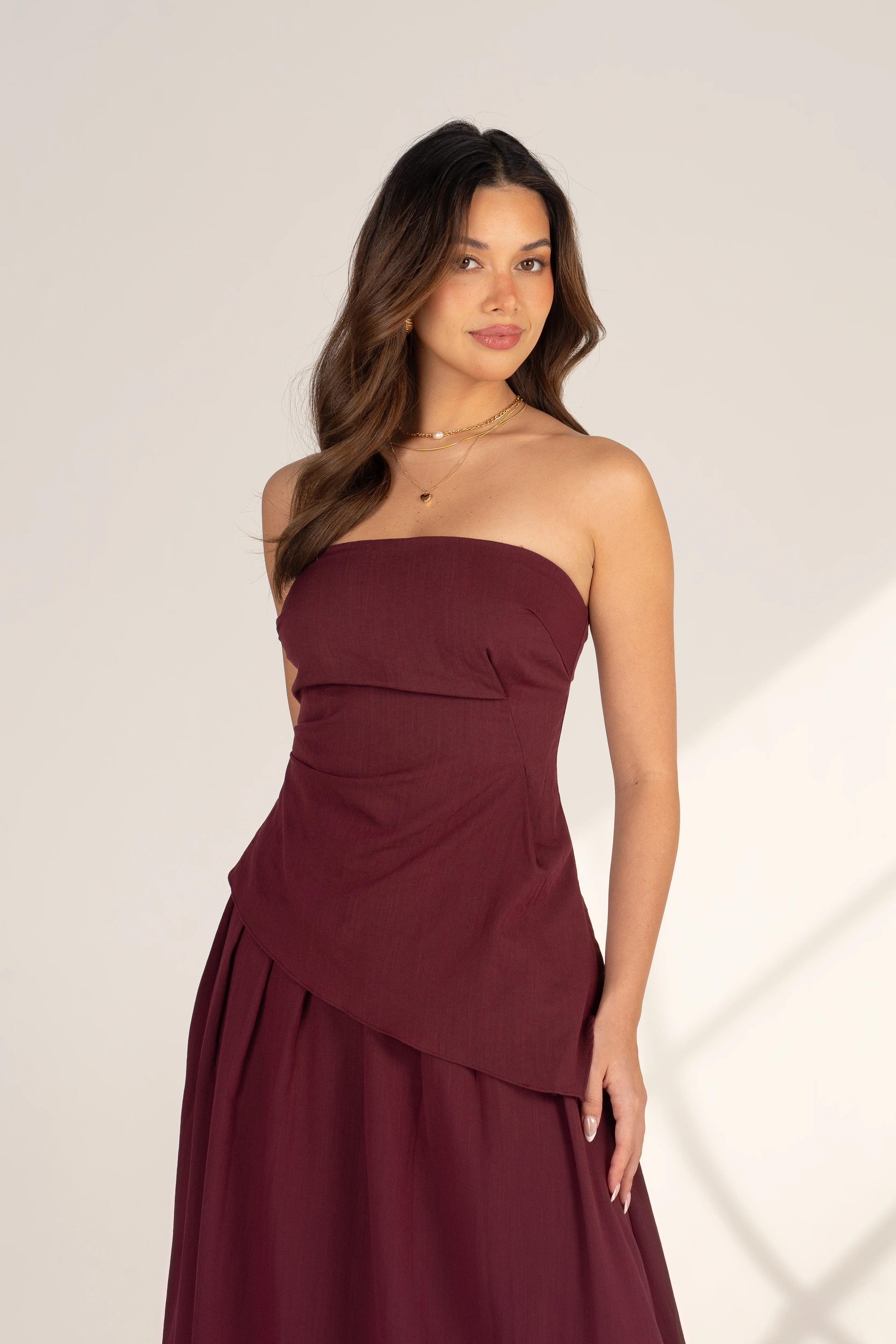 Lillian Plum Two Piece Set - Strapless Top & Pleated Maxi Skirt - Image 4