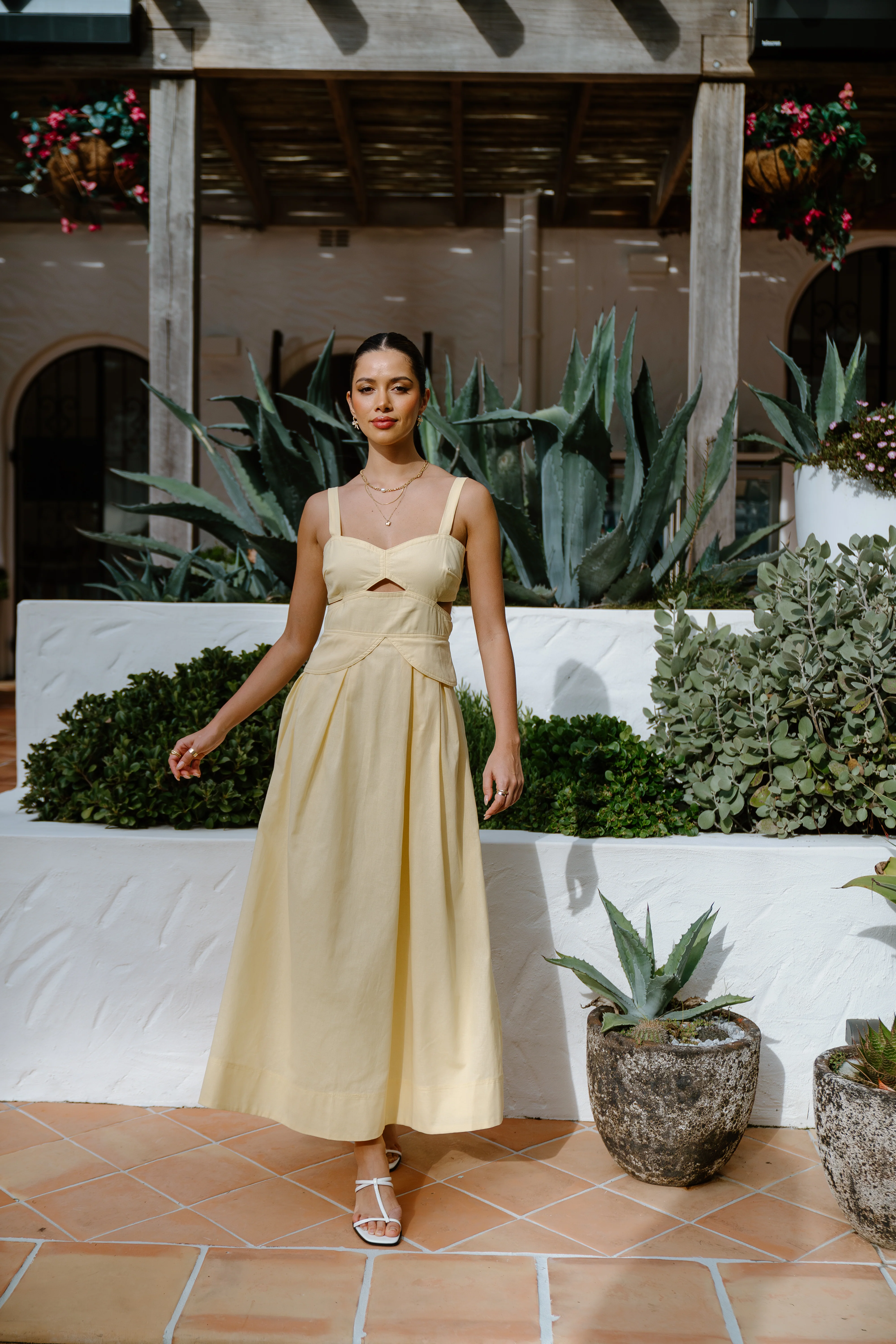 Lindsay Yellow Thick Strap Maxi Dress