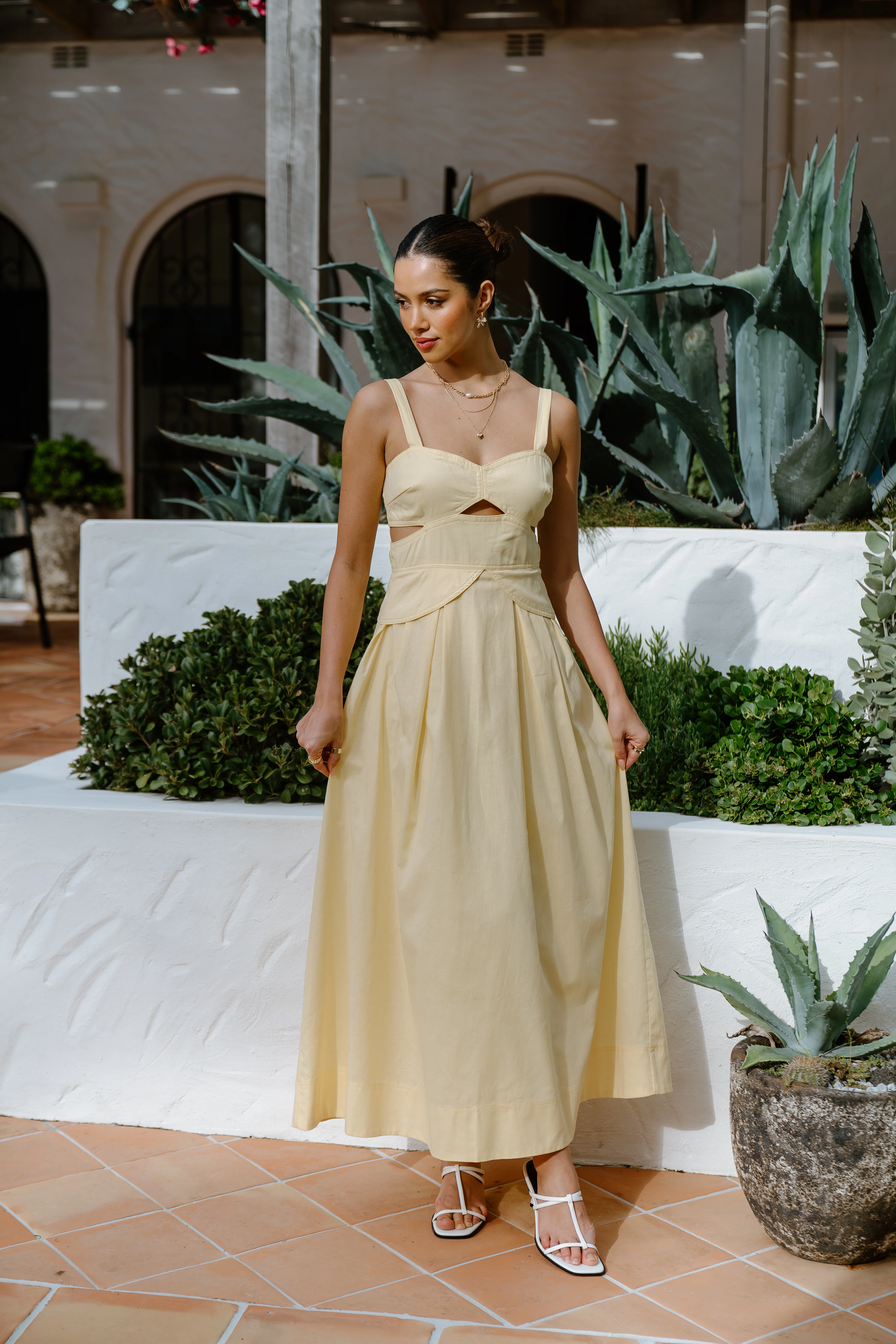 Lindsay Yellow Thick Strap Maxi Dress - Image 2