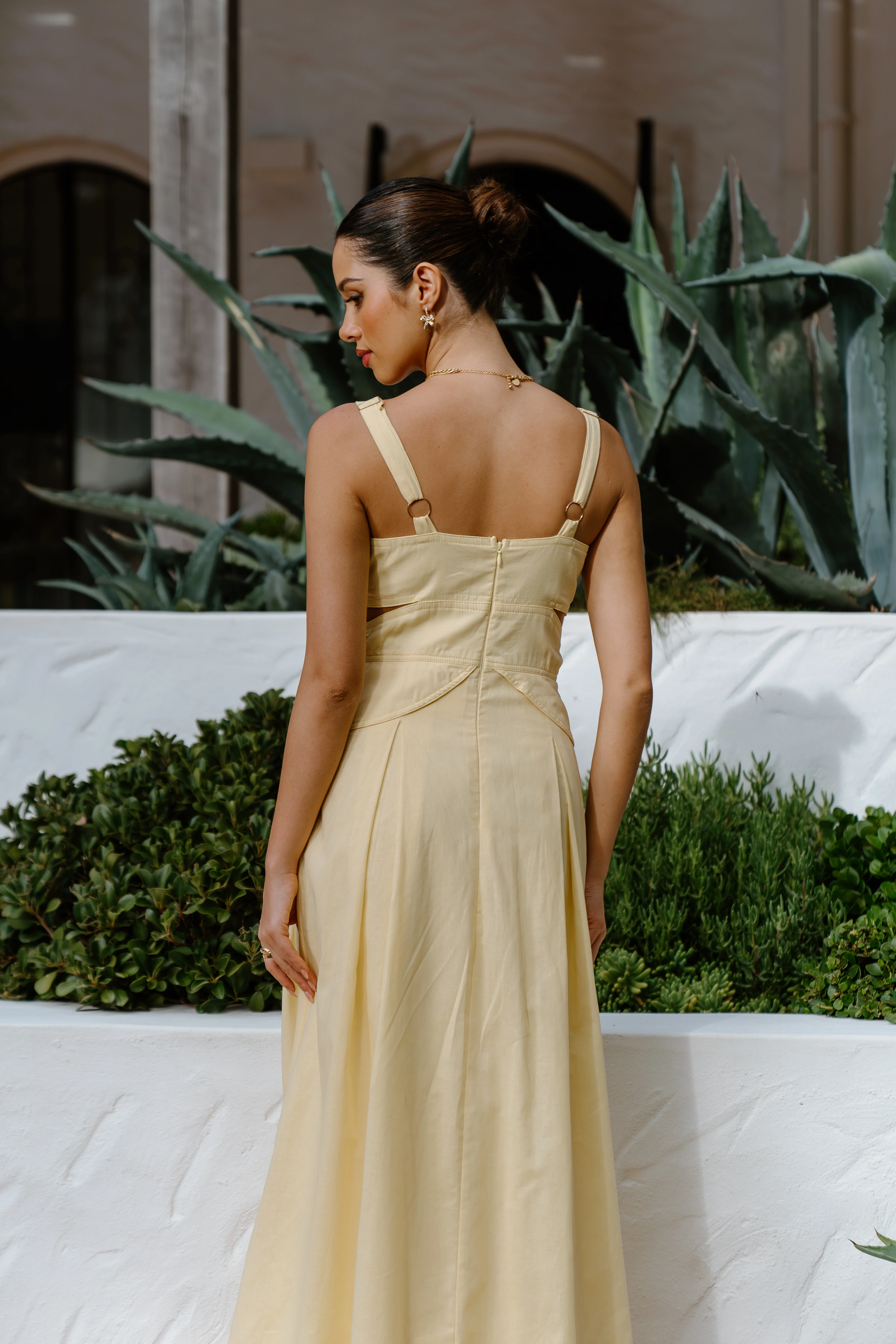 Lindsay Yellow Thick Strap Maxi Dress - Image 3