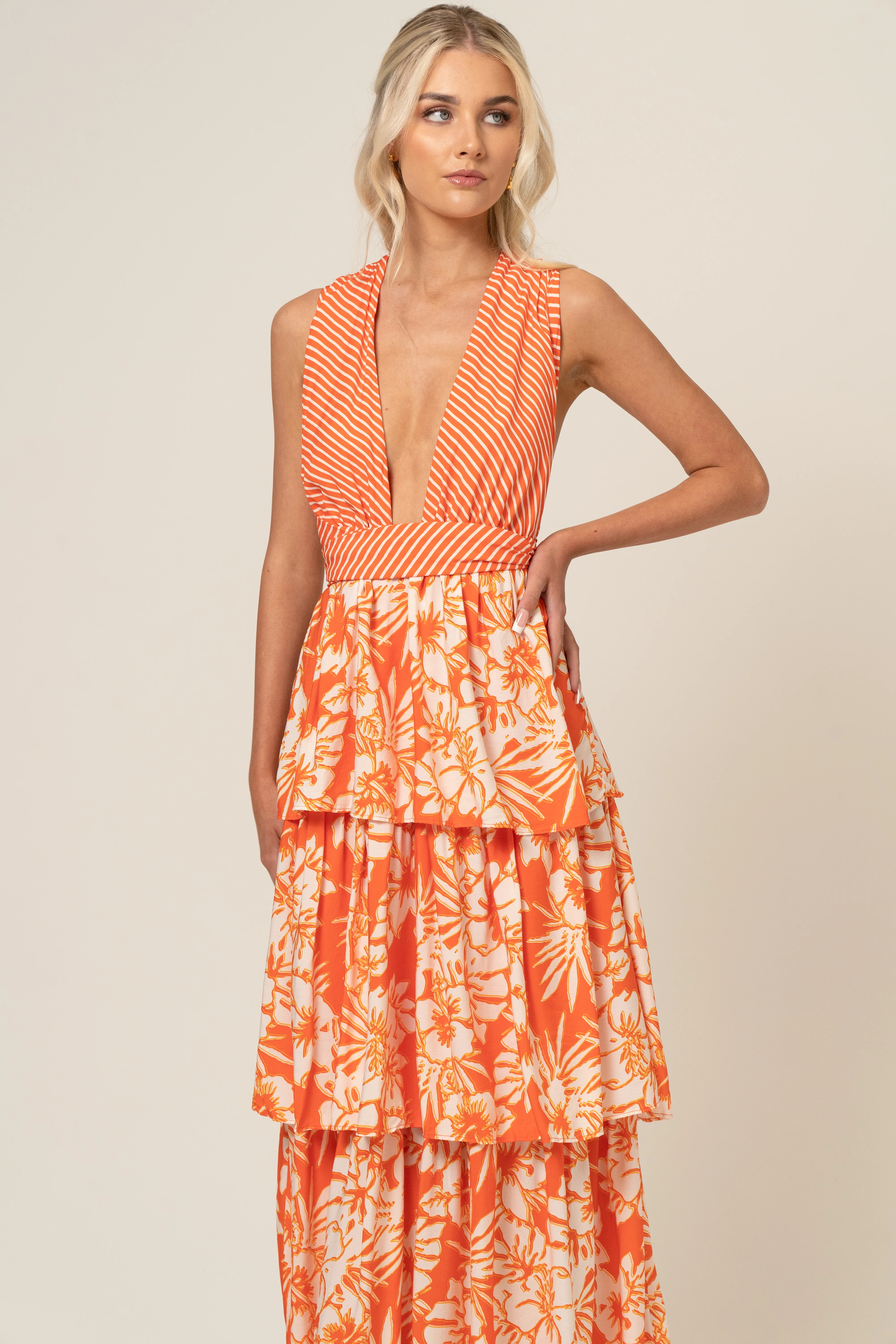 Lydia Orange Print Cross Back Maxi Dress - Image 4