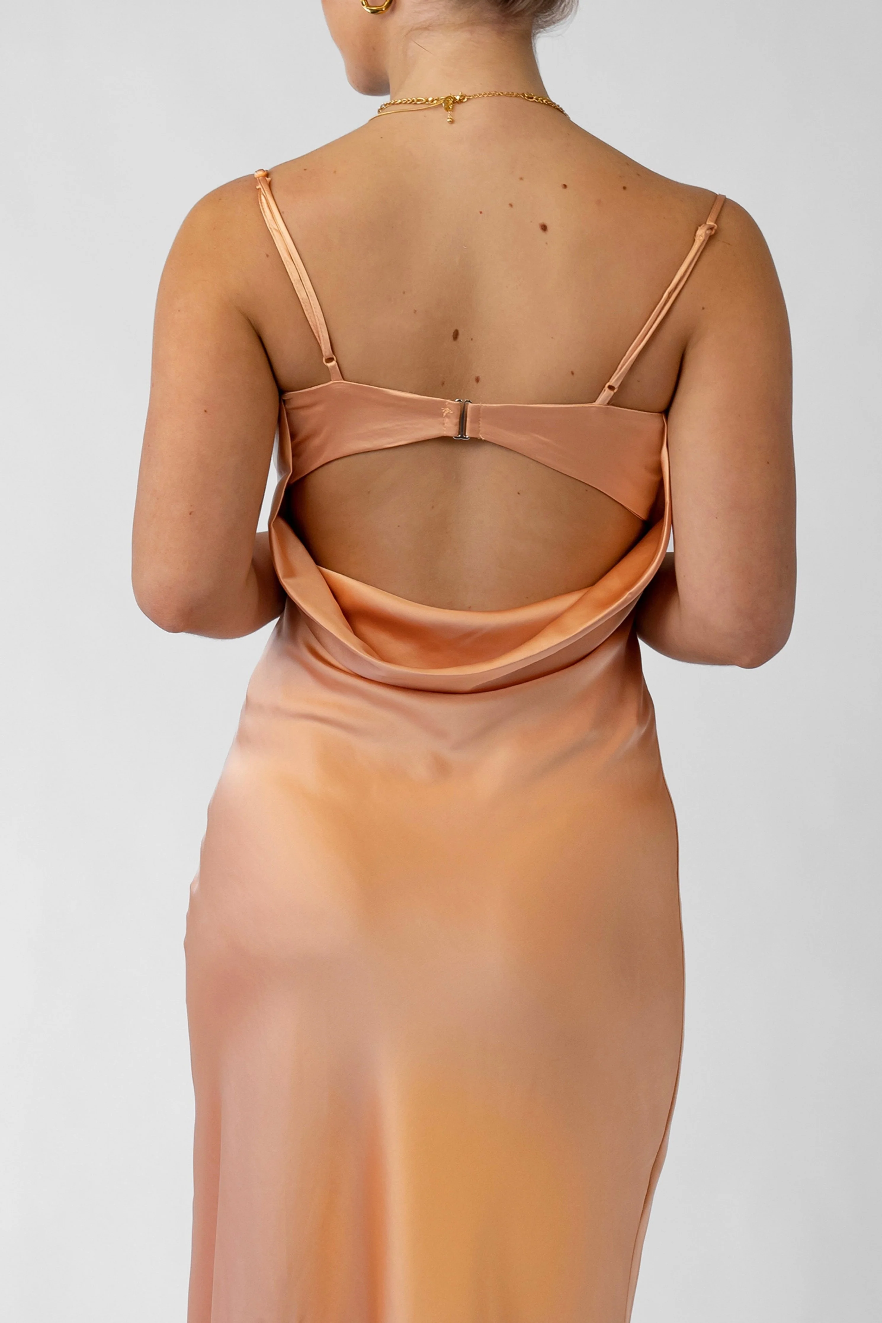 Maddy Peach Satin Midi Slip Dress - Image 5