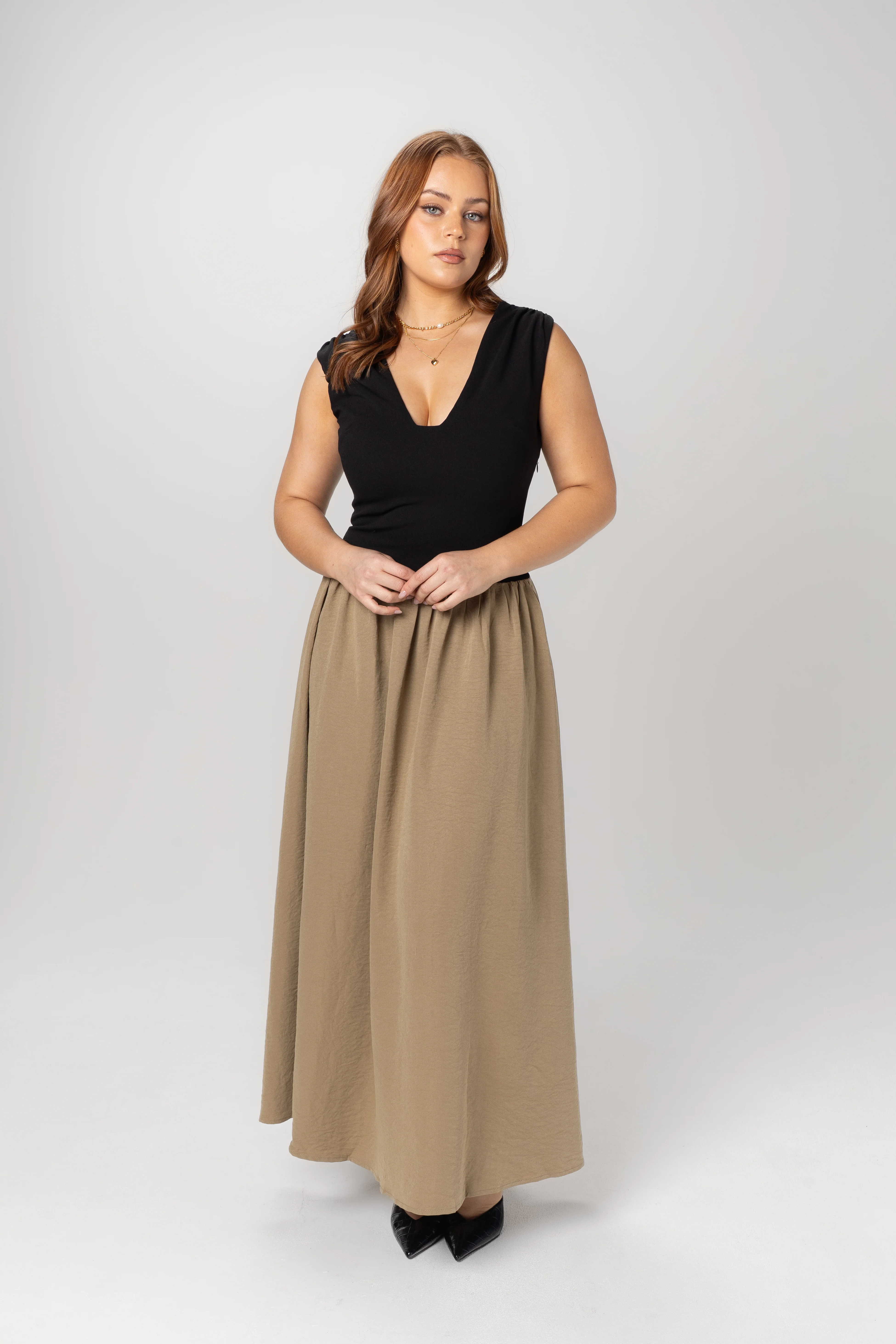 Maeve Black & Olive Midi Dress