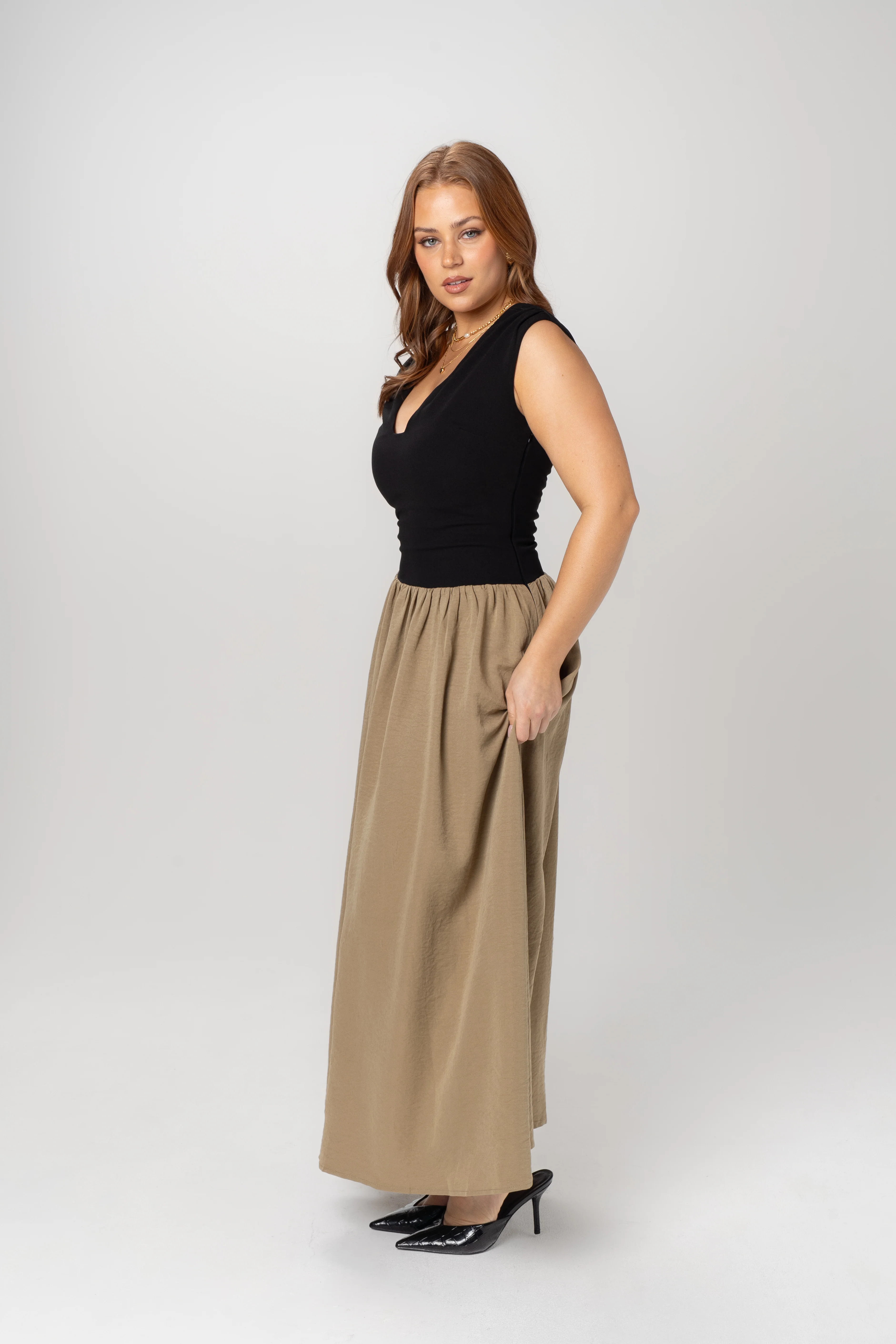 Maeve Black & Olive Midi Dress - Image 3