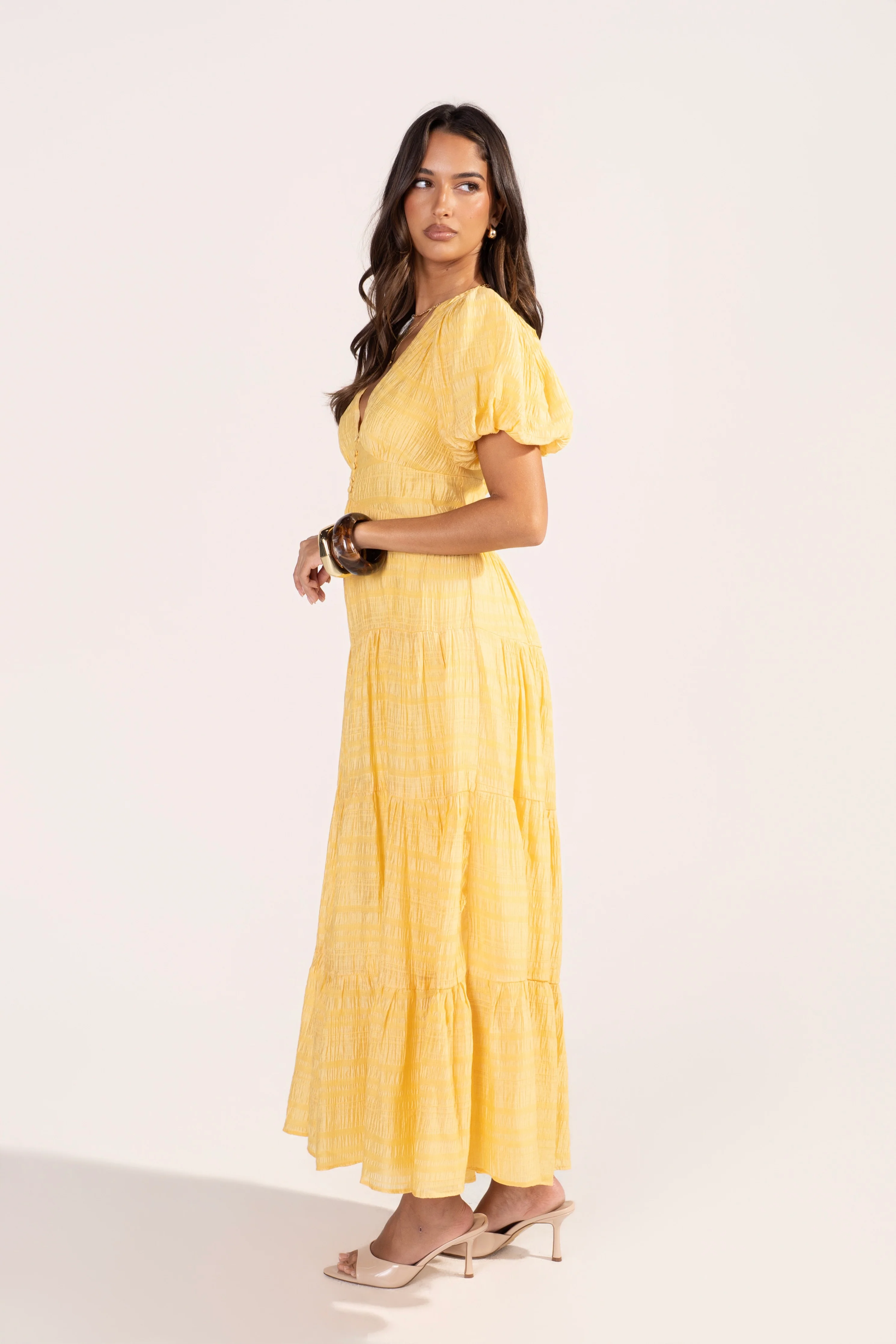 Mahala Puff Sleeve Yellow Day Dress - Image 2
