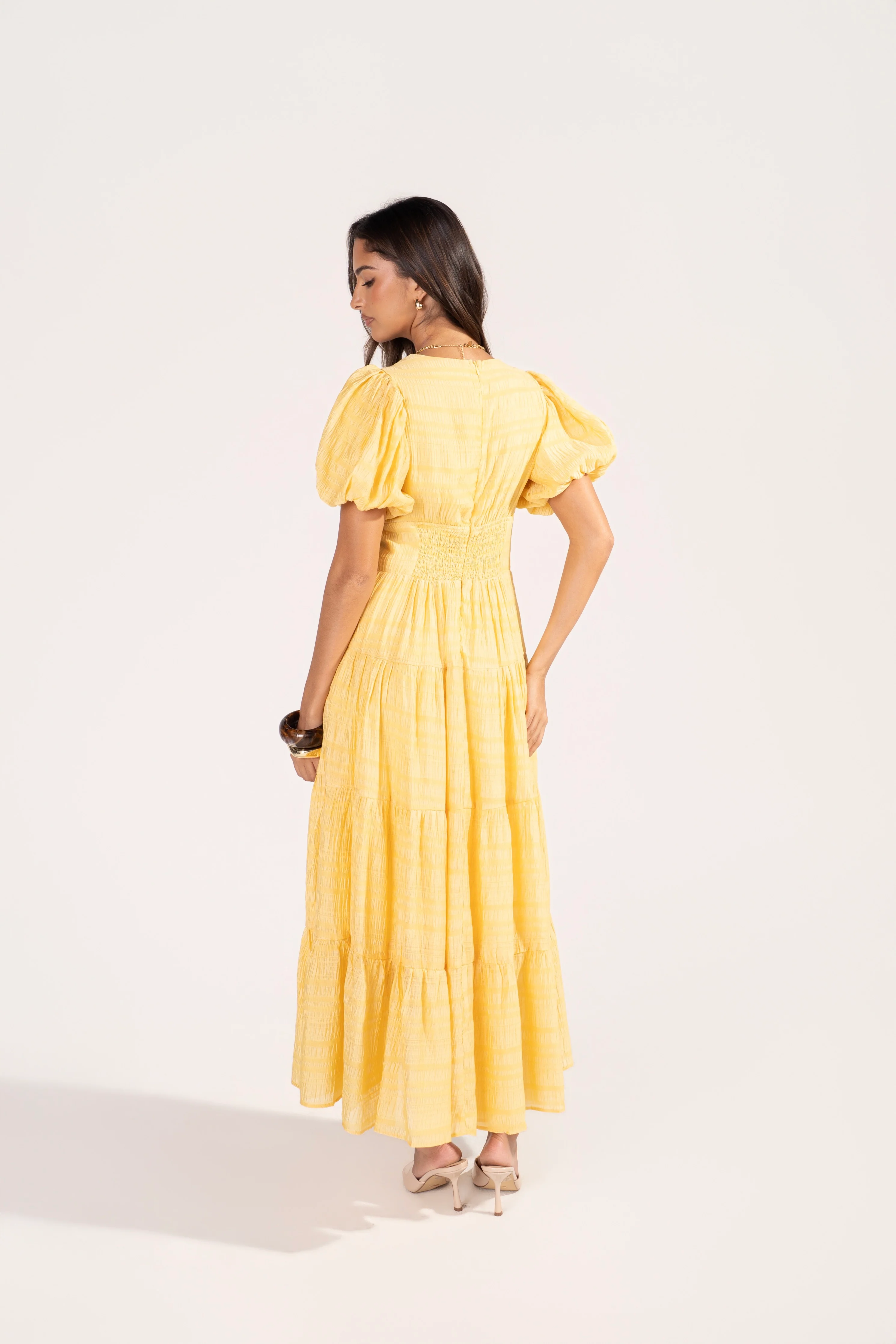 Mahala Puff Sleeve Yellow Day Dress - Image 3