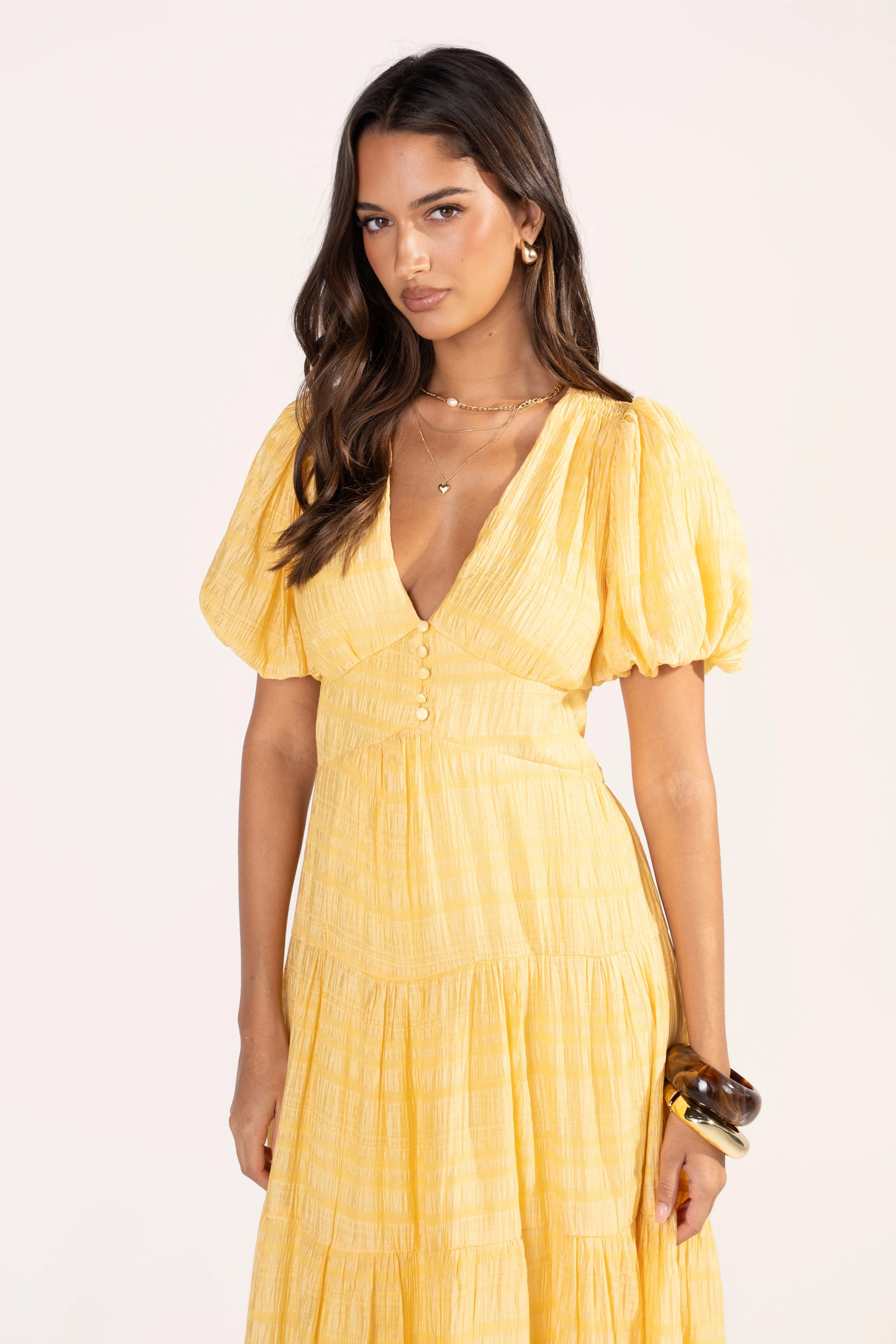 Mahala Puff Sleeve Yellow Day Dress - Image 4
