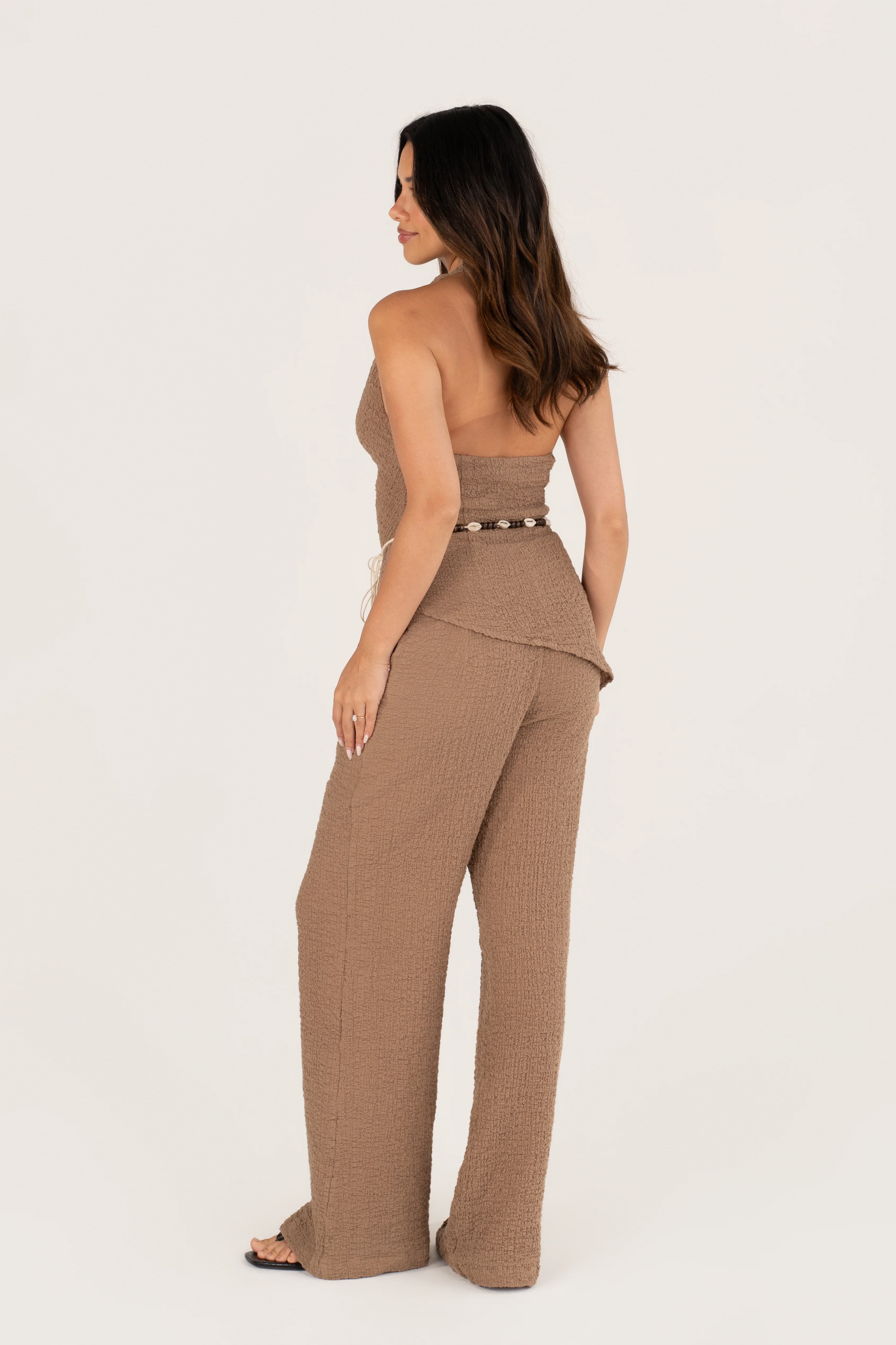 Marcelle Brown Cowl Halter Top & Matching Pant Set - Image 4