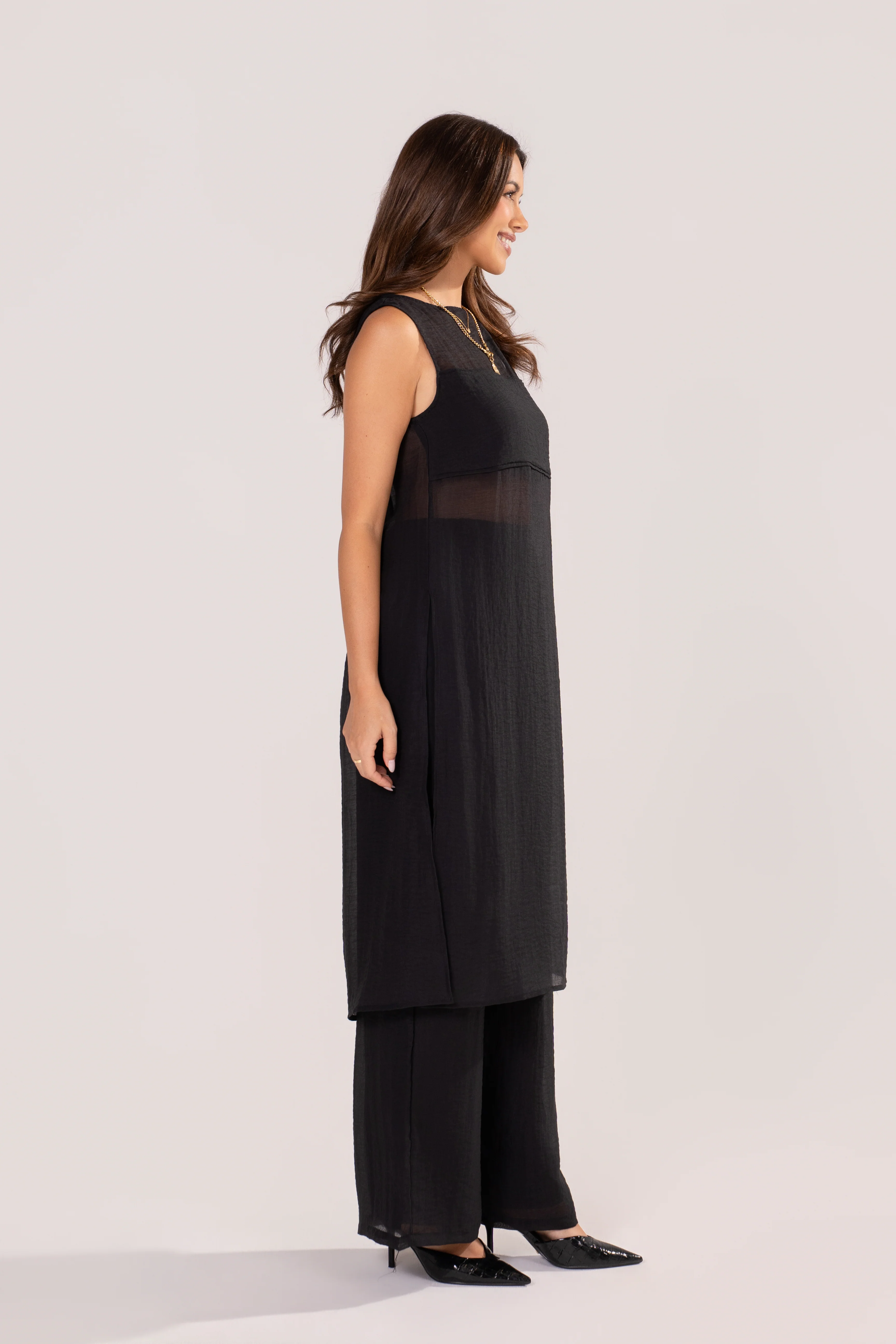 Margaux Black Sheer Tunic & Wide Leg Pant Set - Image 2