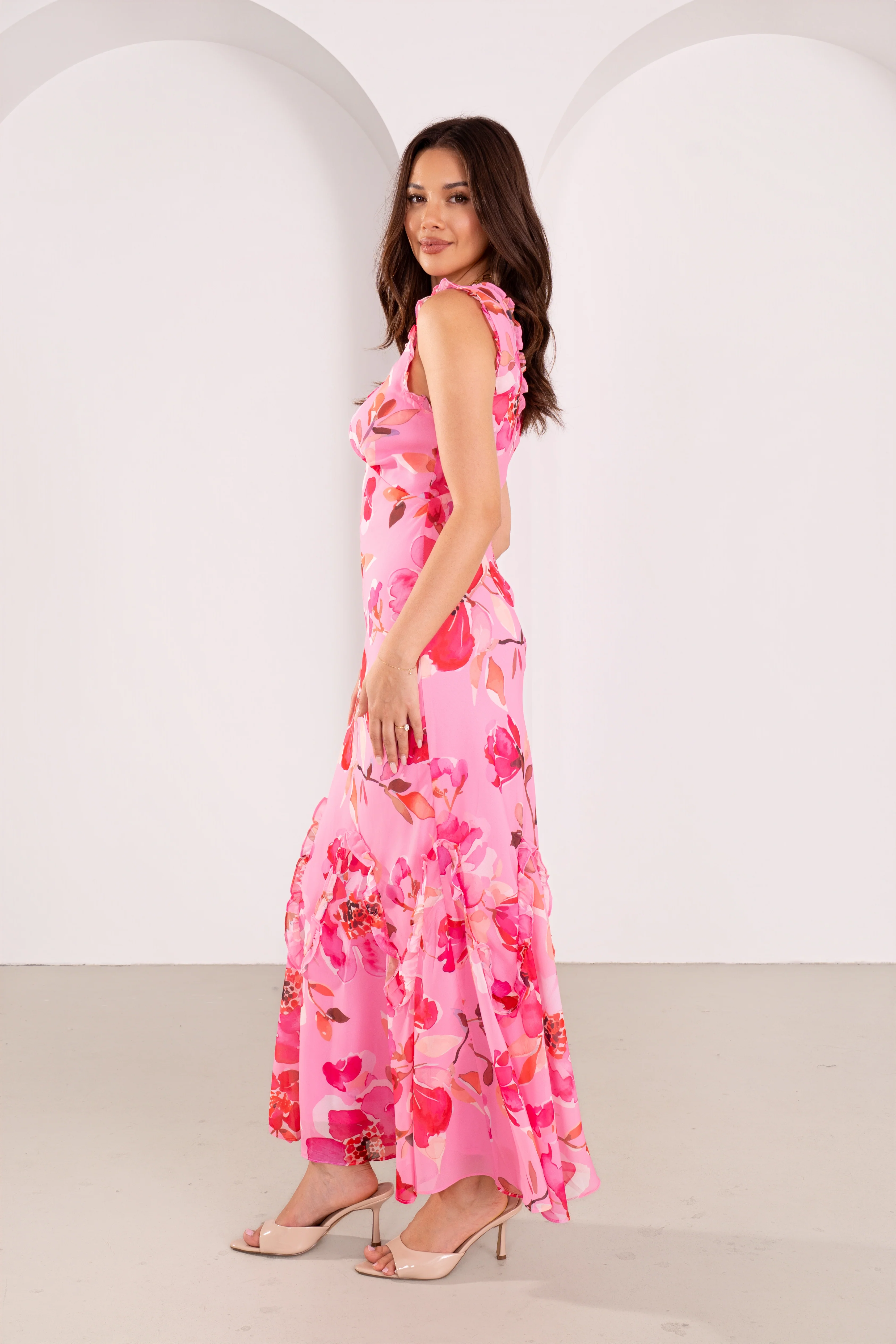 Marie Pink Floral Ruffle Maxi - Image 2