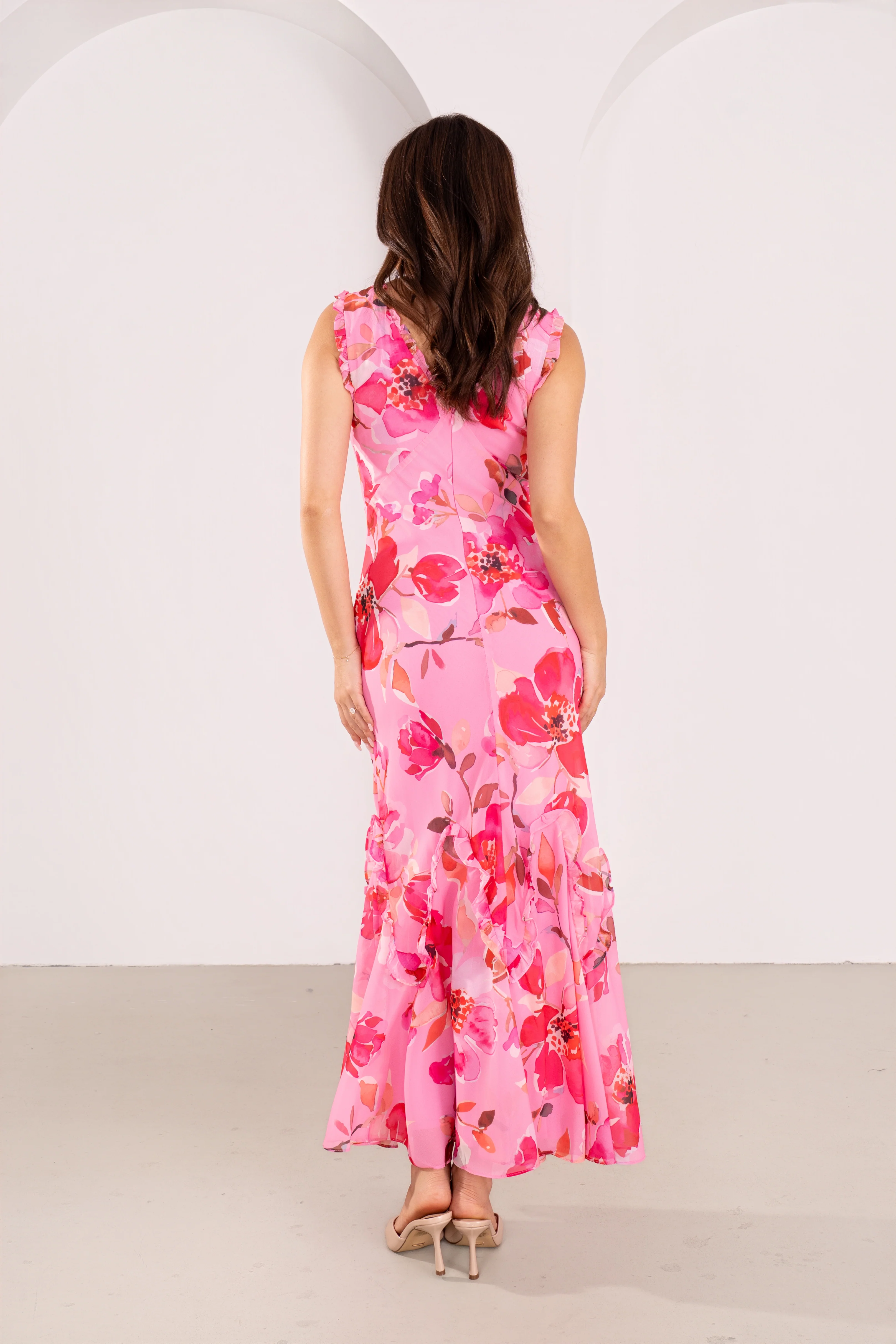 Marie Pink Floral Ruffle Maxi - Image 3
