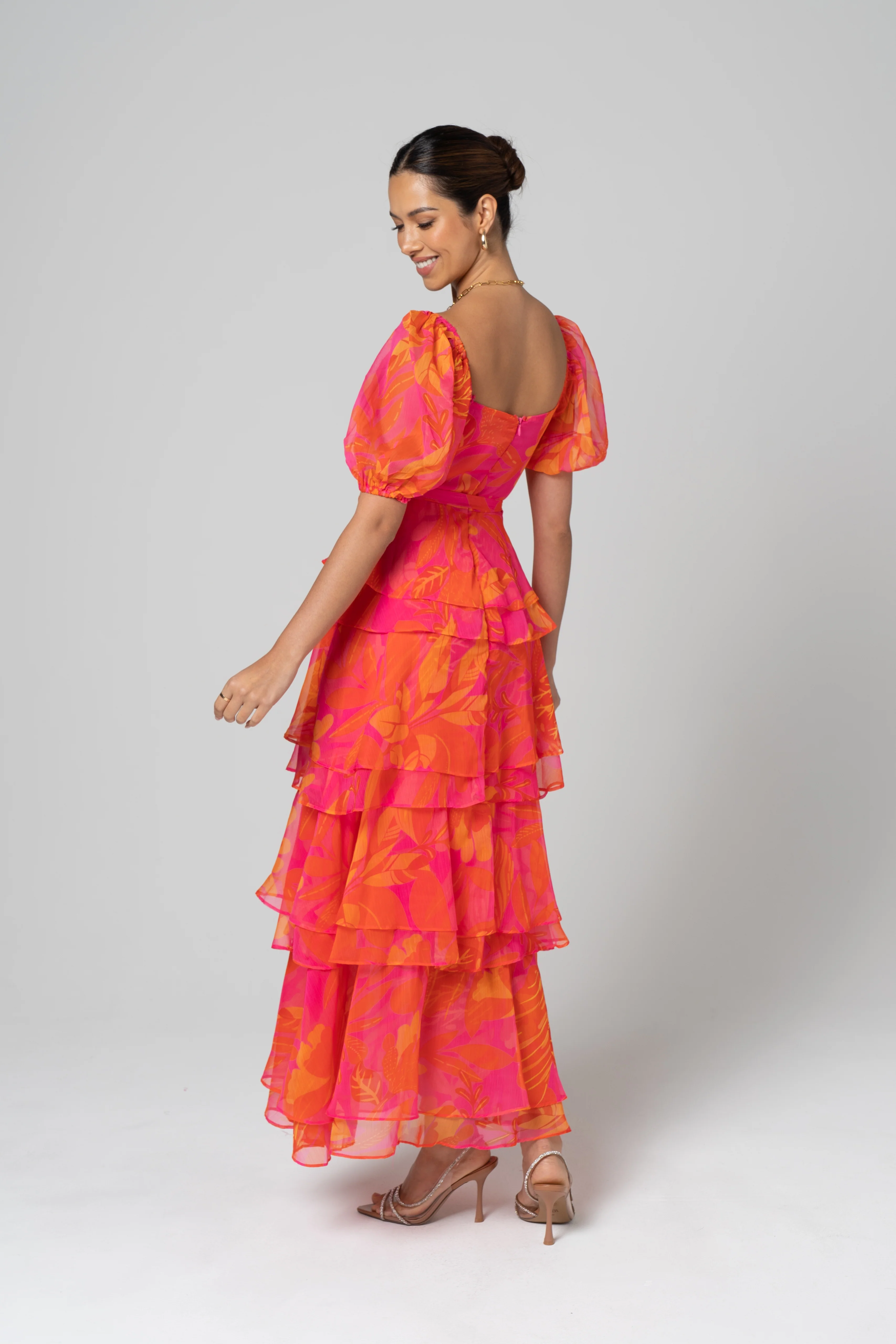 Mariposa Pink Tiered Maxi Dress with Detachable Belt - Image 2