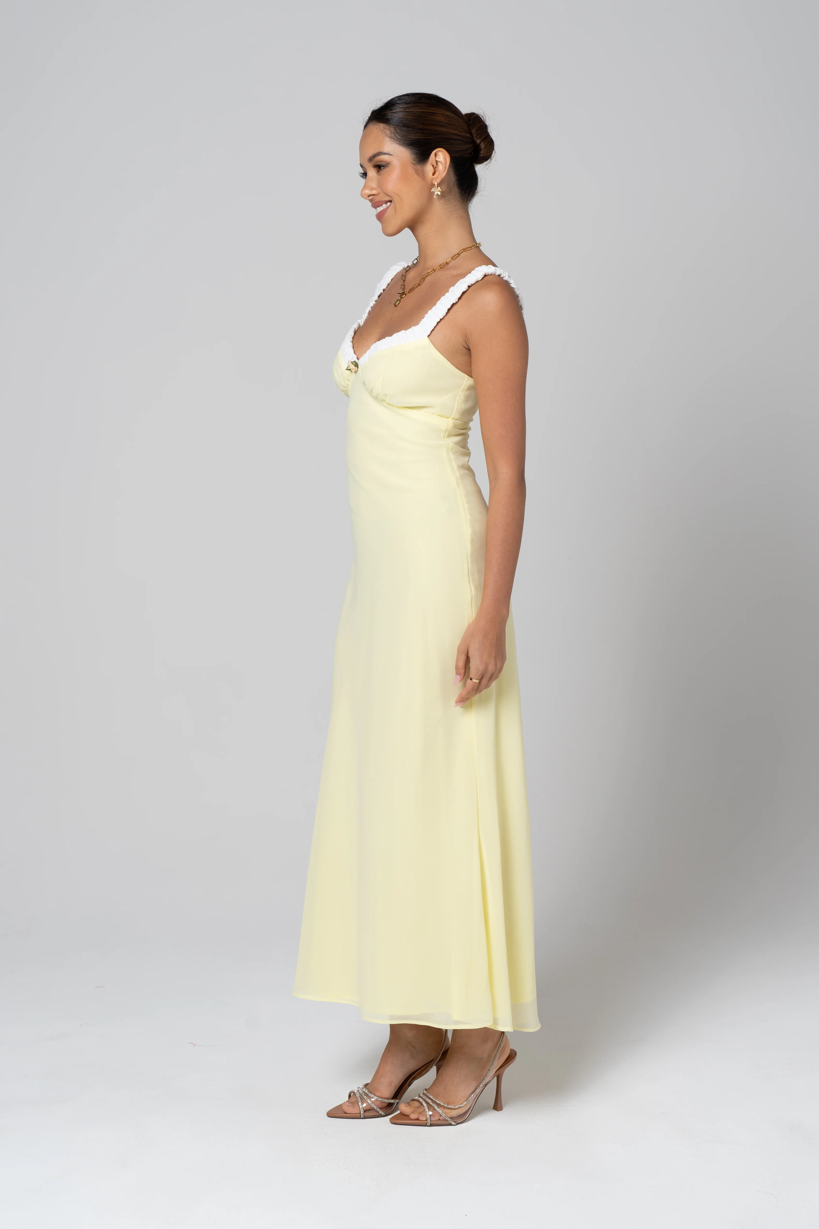 Marissa Romantic Yellow Midi with Floral Detail - Image 2