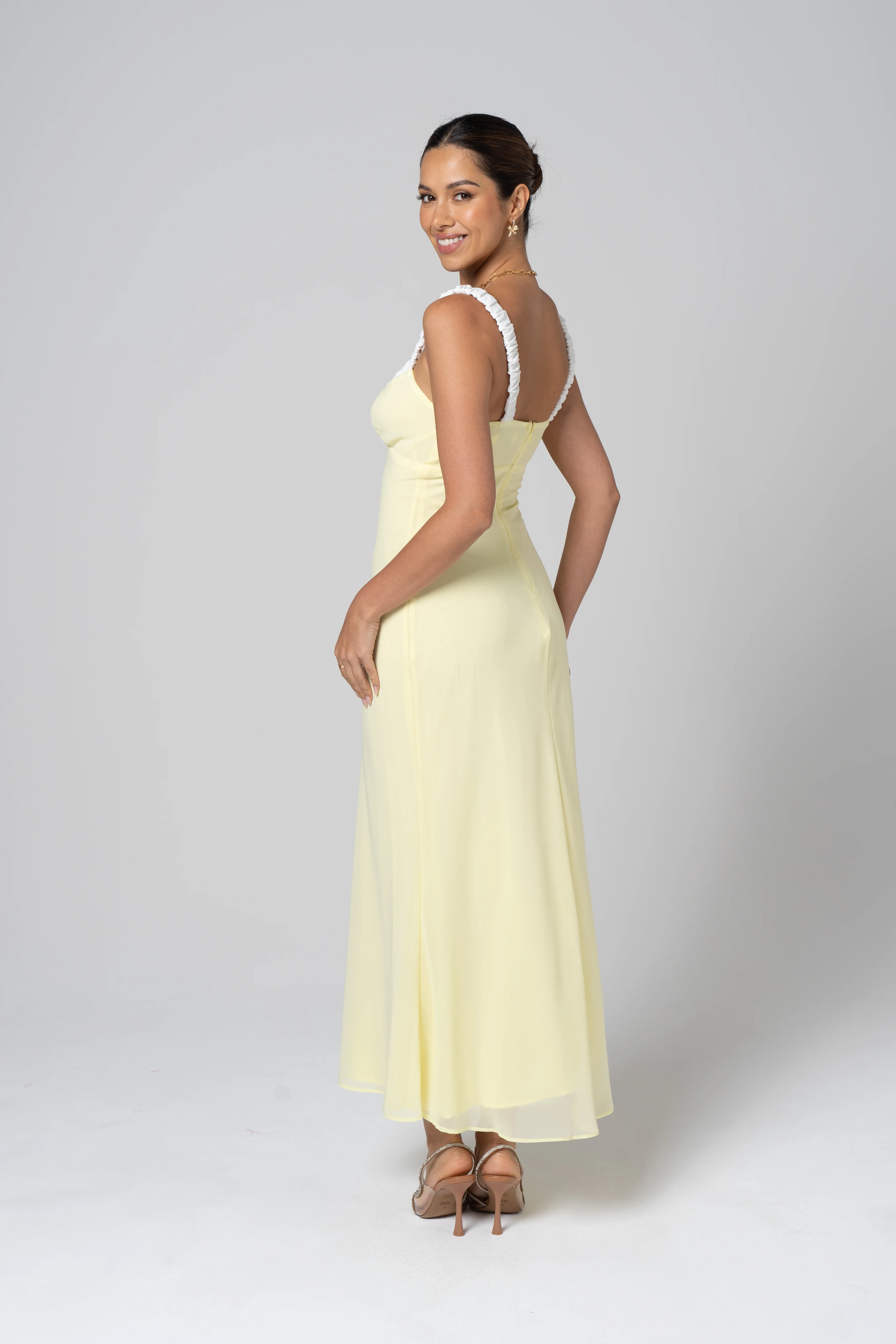Marissa Romantic Yellow Midi with Floral Detail - Image 3