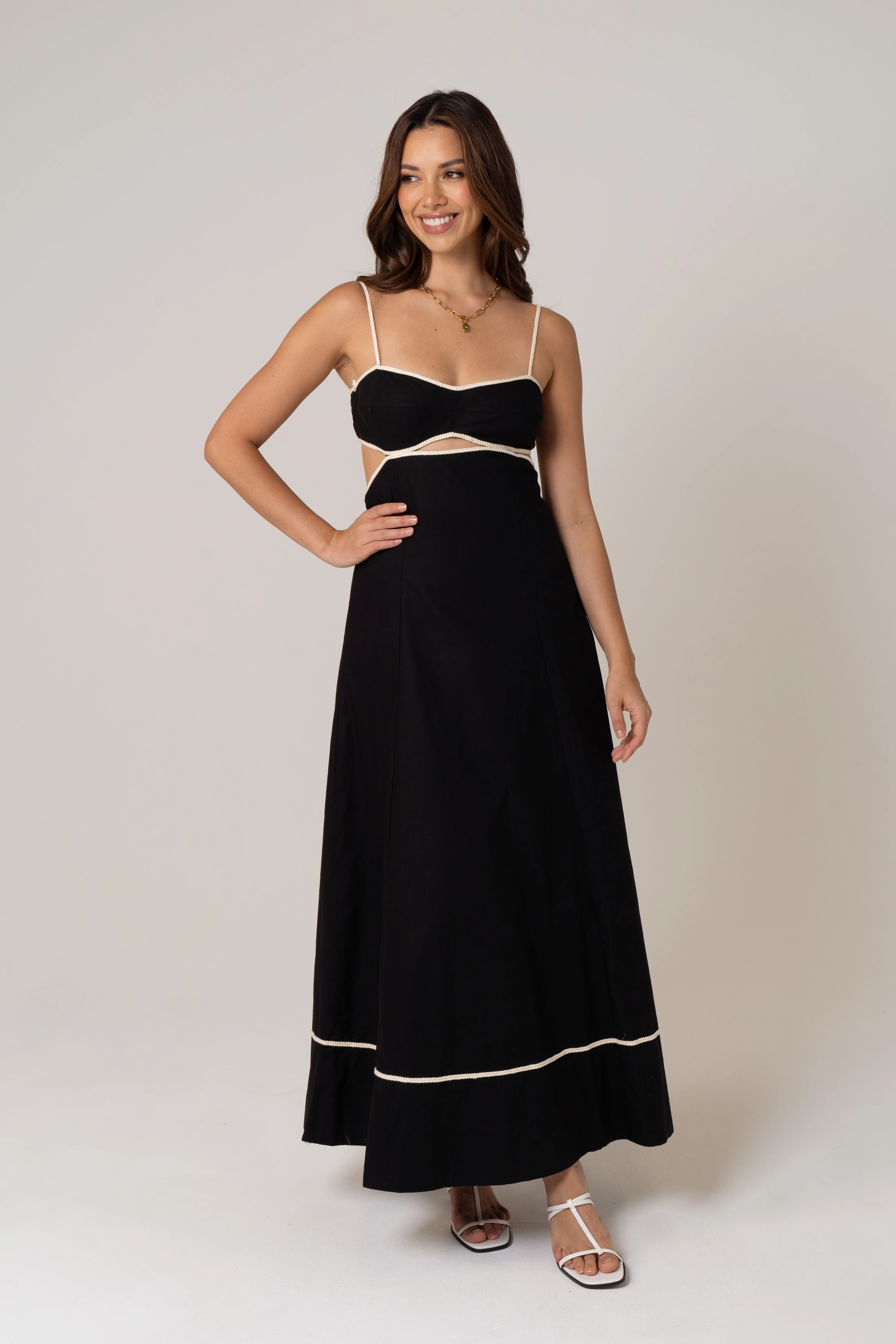 Melissa Linen Maxi Dress with Contrast Trims - Image 4