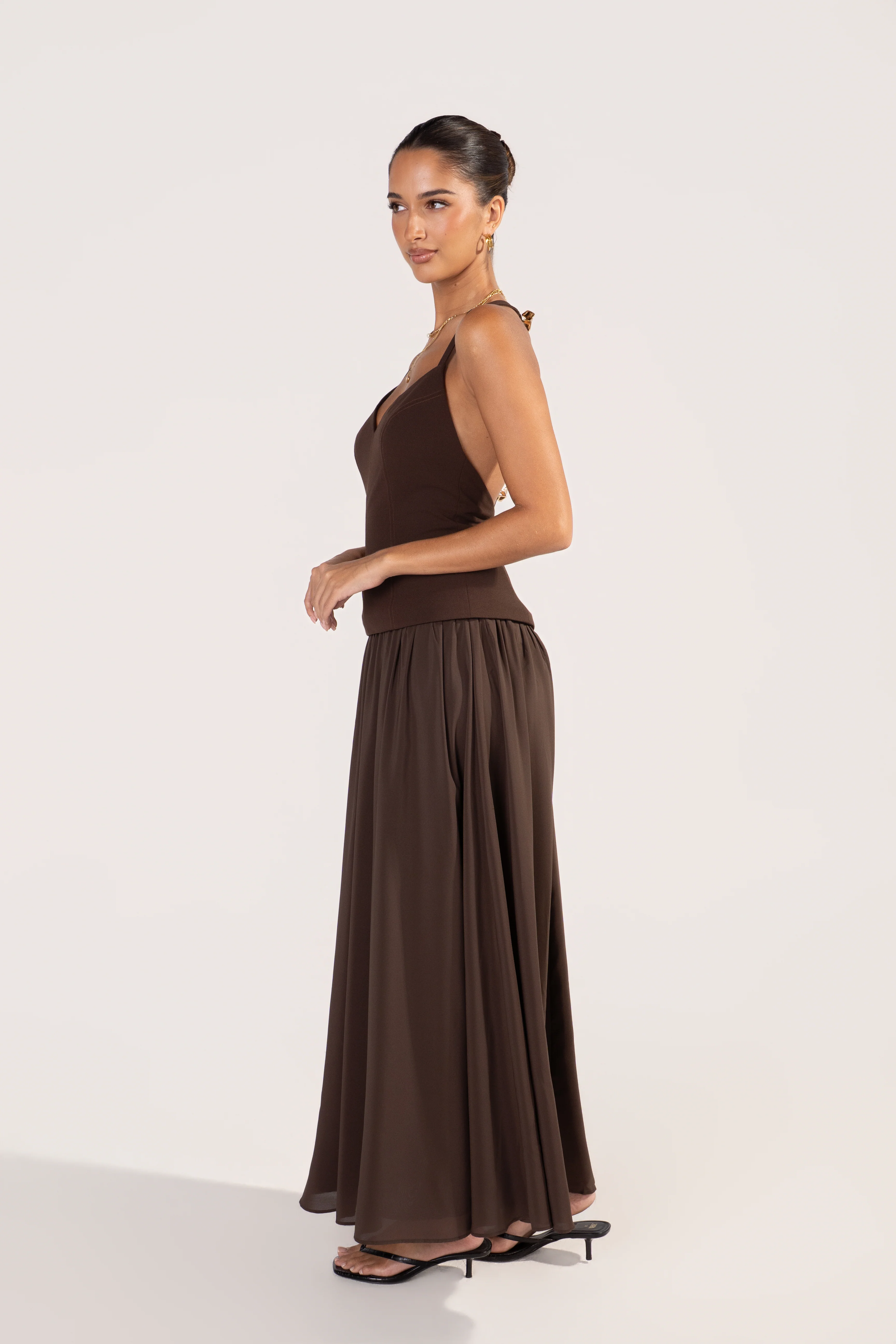 Milana Open Back Chocolate Halter Dress - Image 2