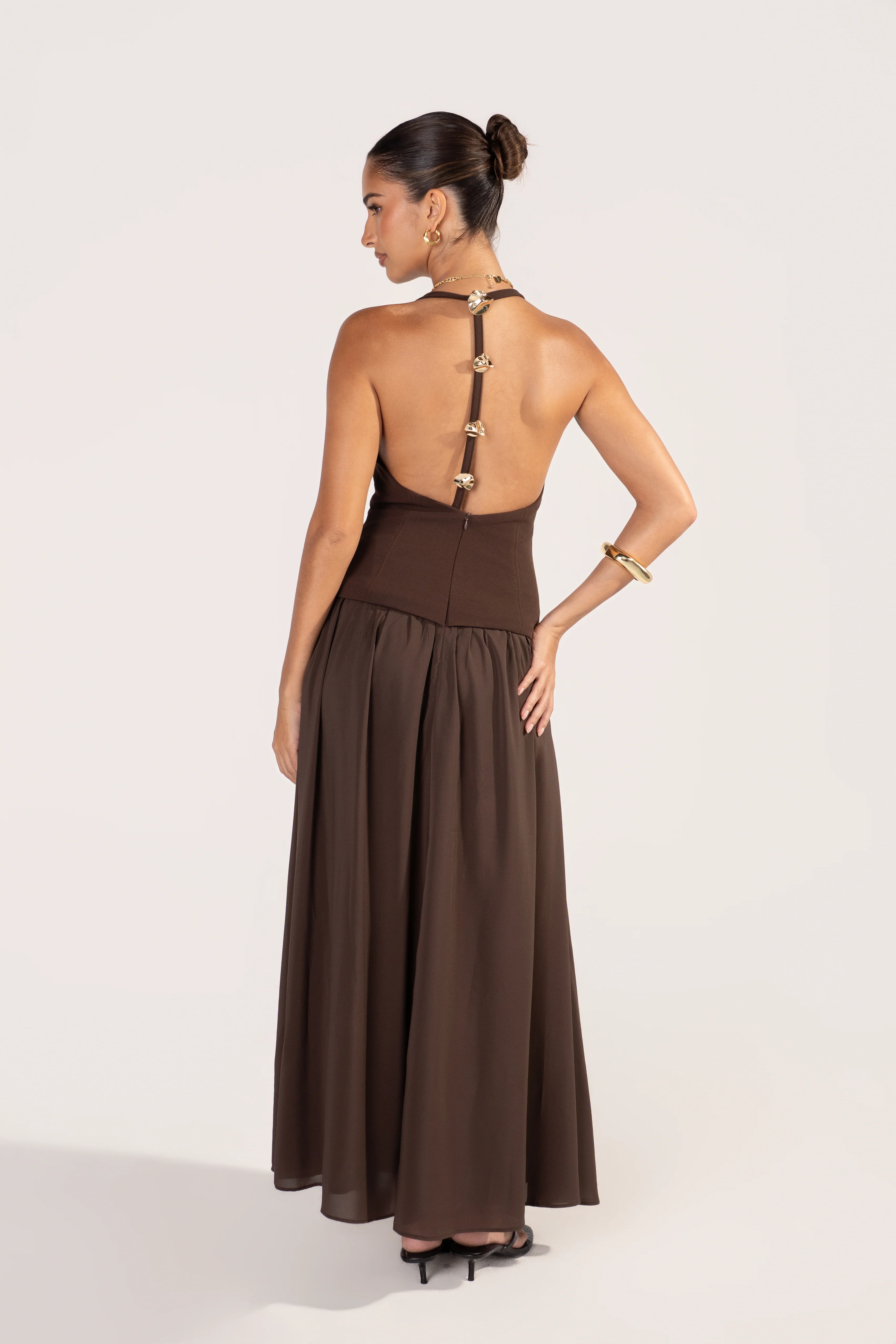 Milana Open Back Chocolate Halter Dress - Image 3