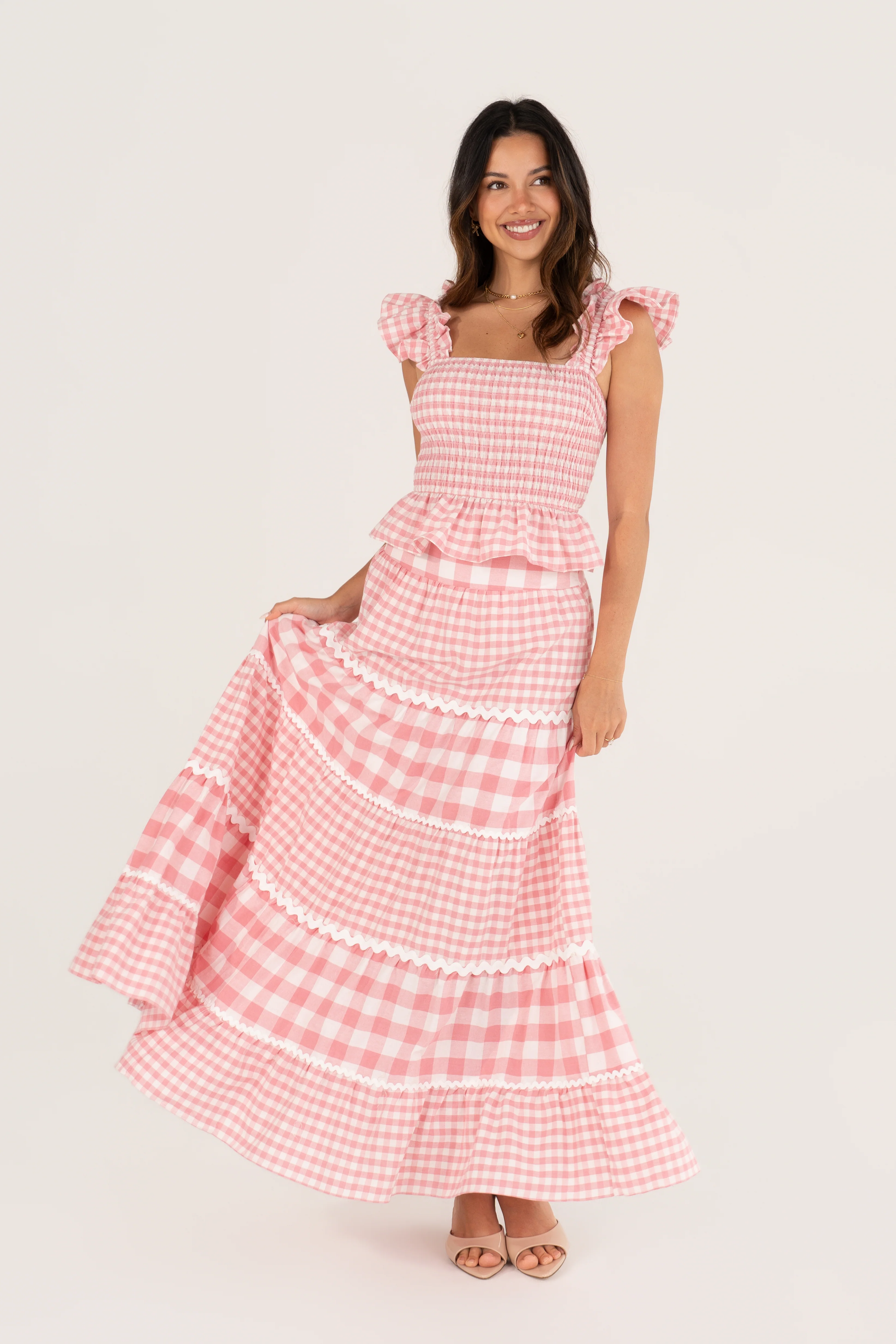 Mireya Pink Gingham Top & Maxi Skirt Set