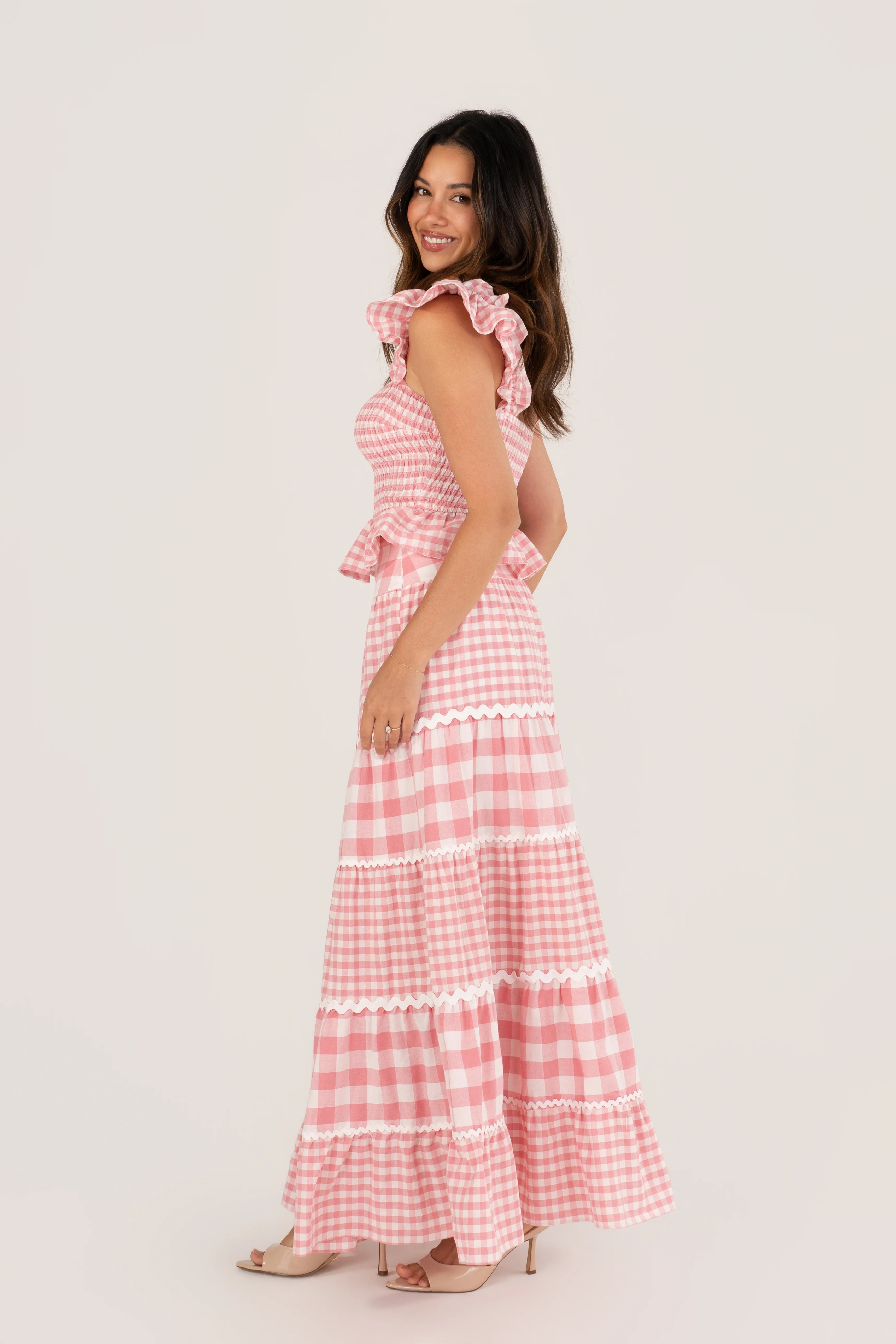 Mireya Pink Gingham Top & Maxi Skirt Set - Image 2