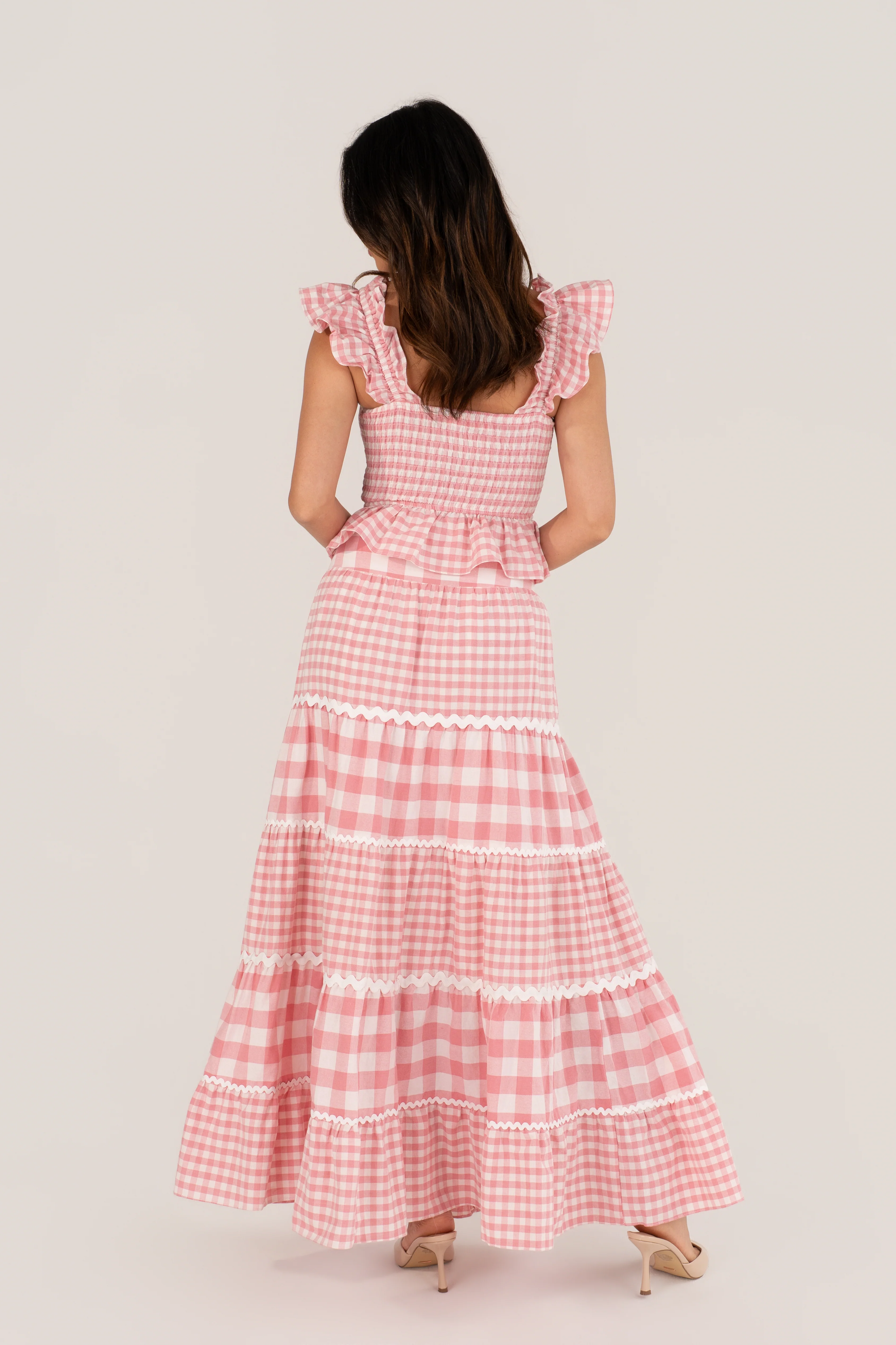 Mireya Pink Gingham Top & Maxi Skirt Set - Image 3