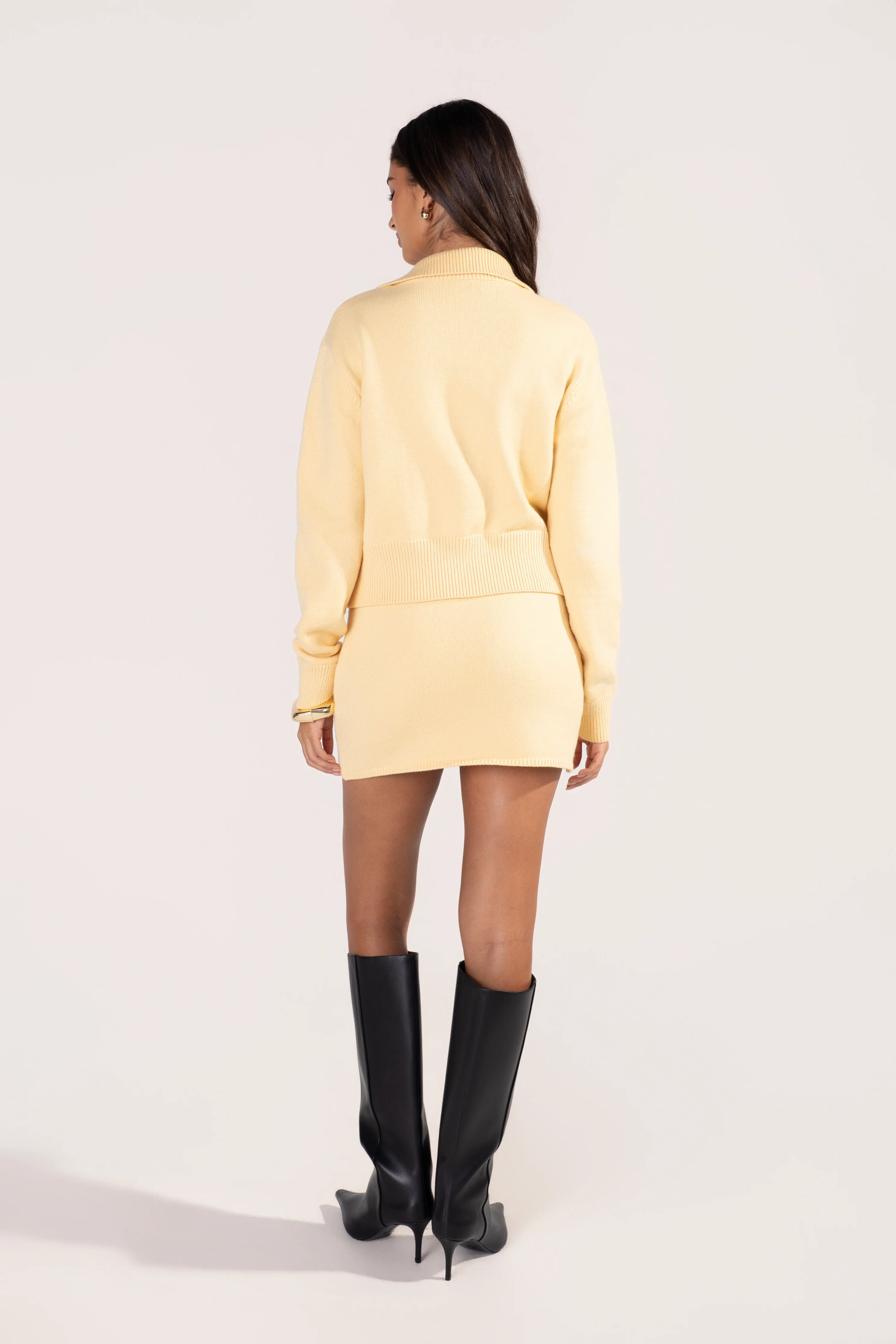 Monroe Yellow Button Down Knit Top & Mini Skirt Set - Image 2