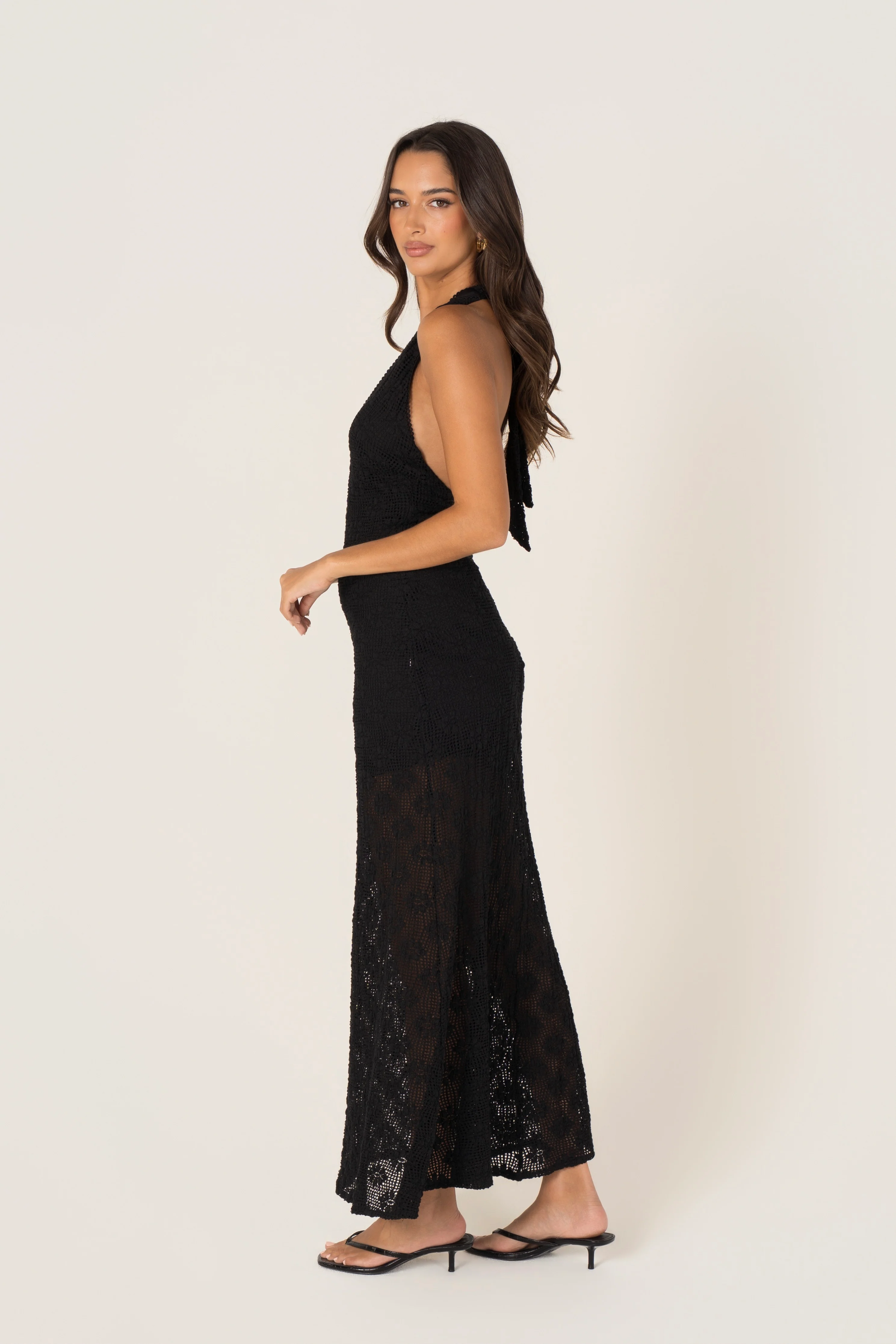 Myla Black Halter Neck Lace Maxi Dress