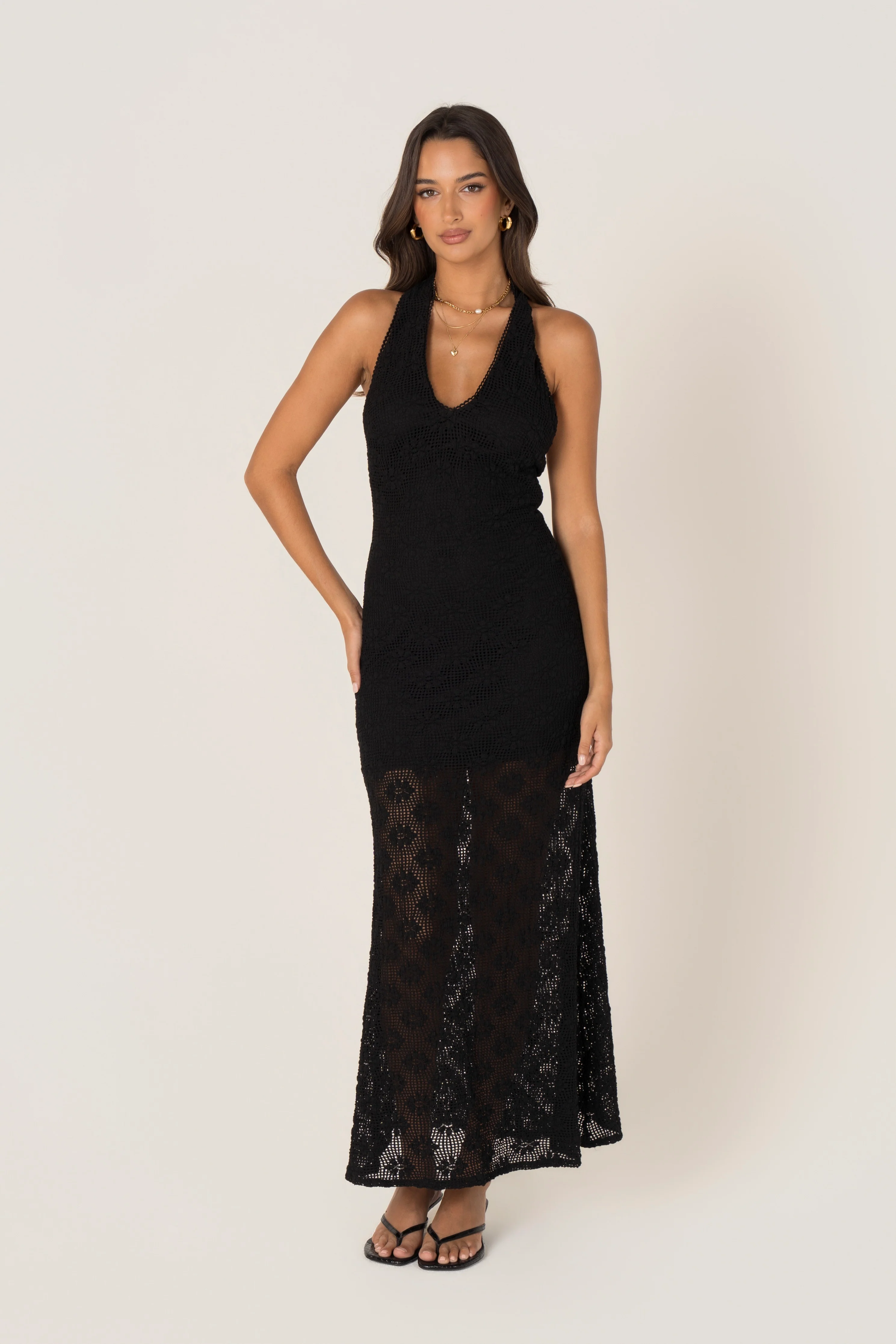 Myla Black Halter Neck Lace Maxi Dress - Image 2
