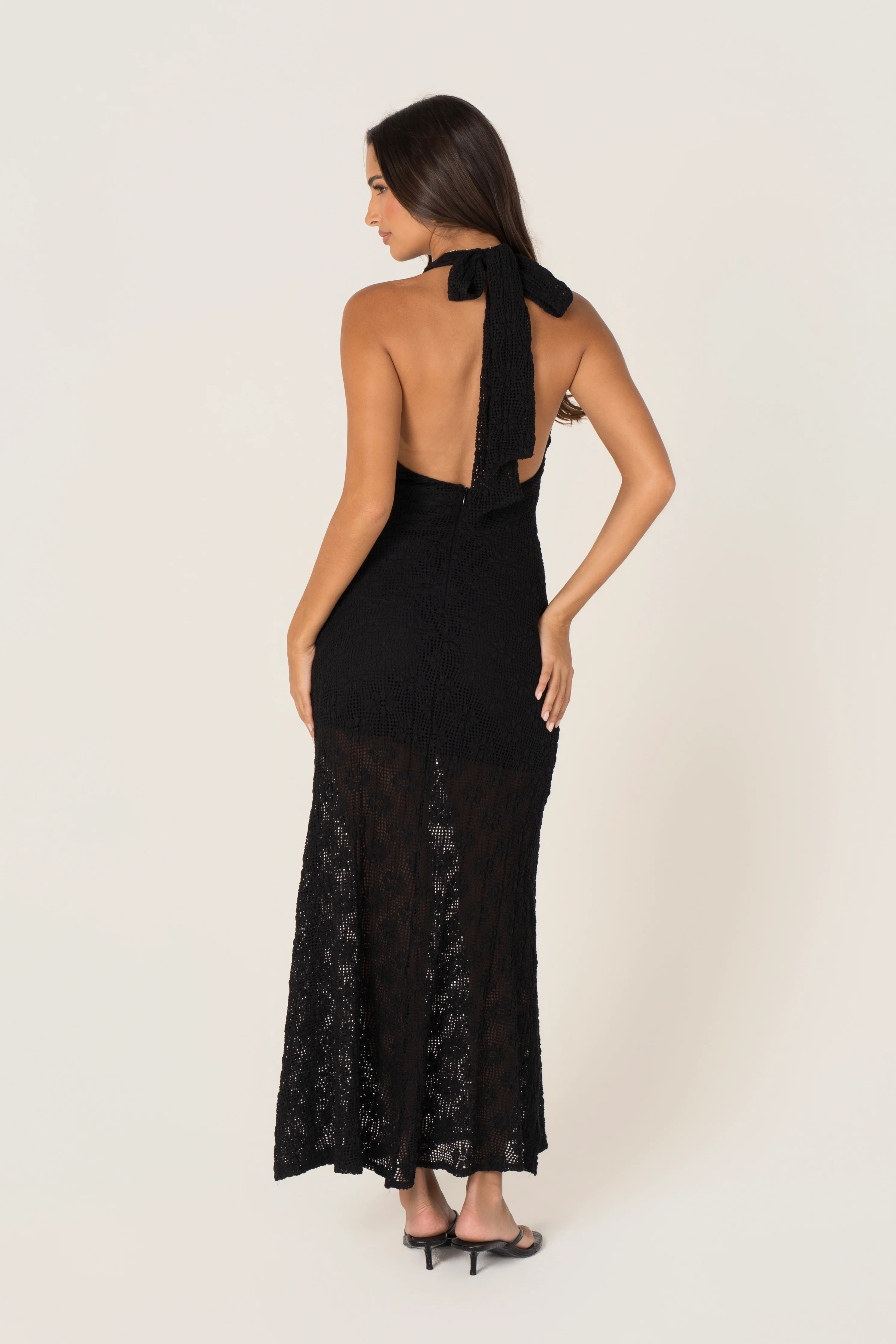Myla Black Halter Neck Lace Maxi Dress - Image 3