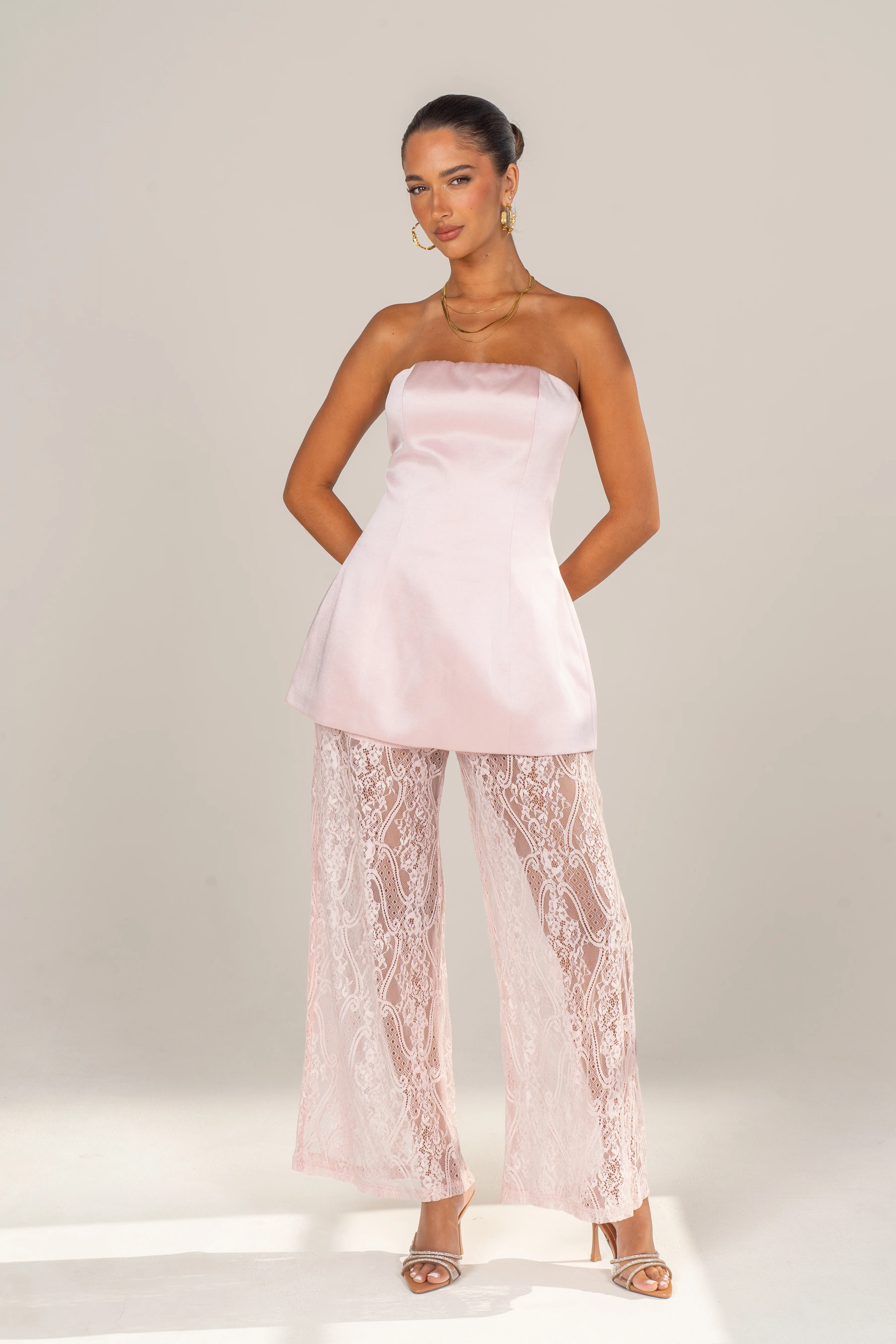Myra Two Piece Set - Strapless Top & Sheer Lace Pants - Image 9