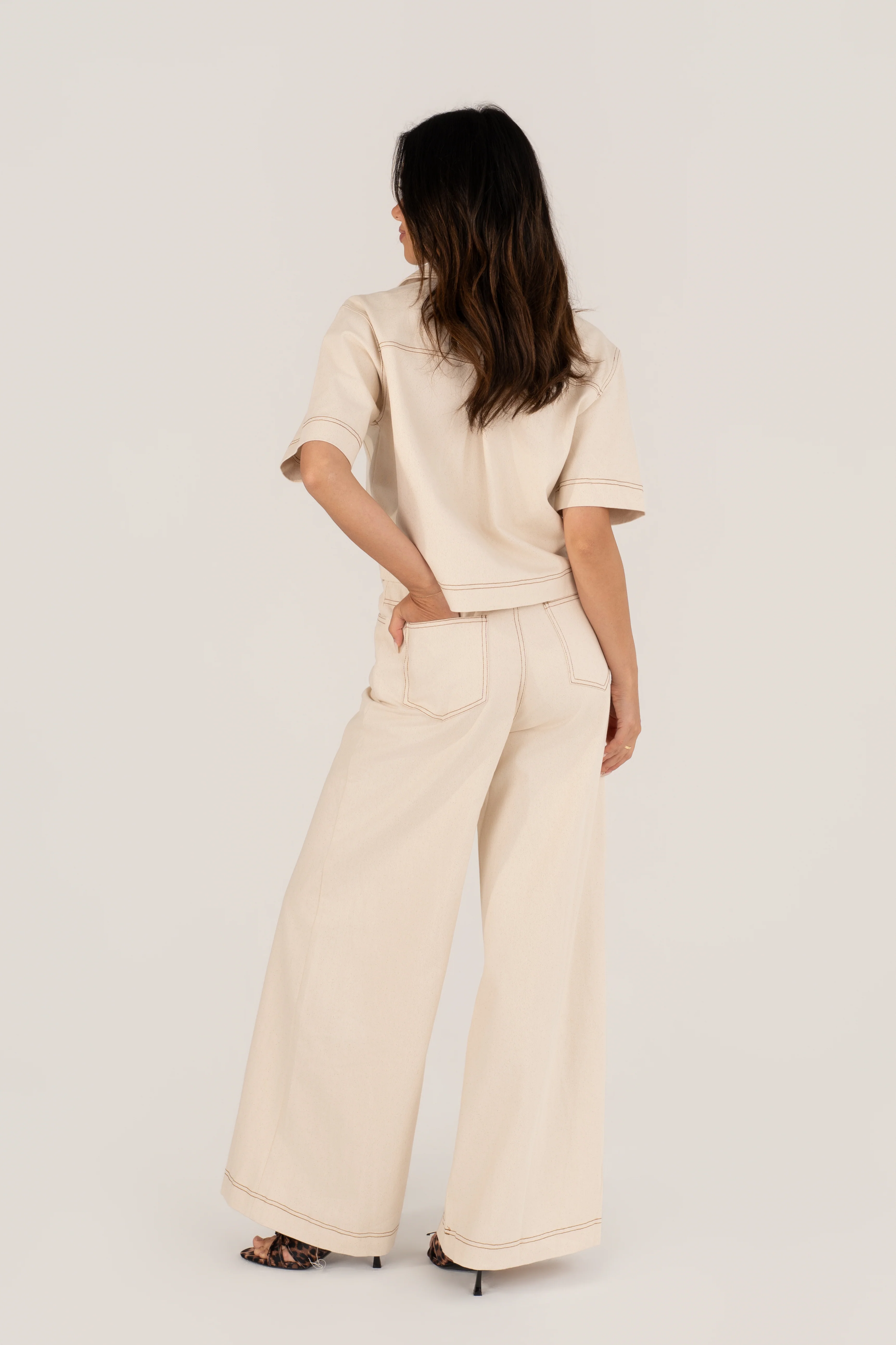 Nia Cream Short Sleeve Top & Wide Leg Pant Set - Image 3