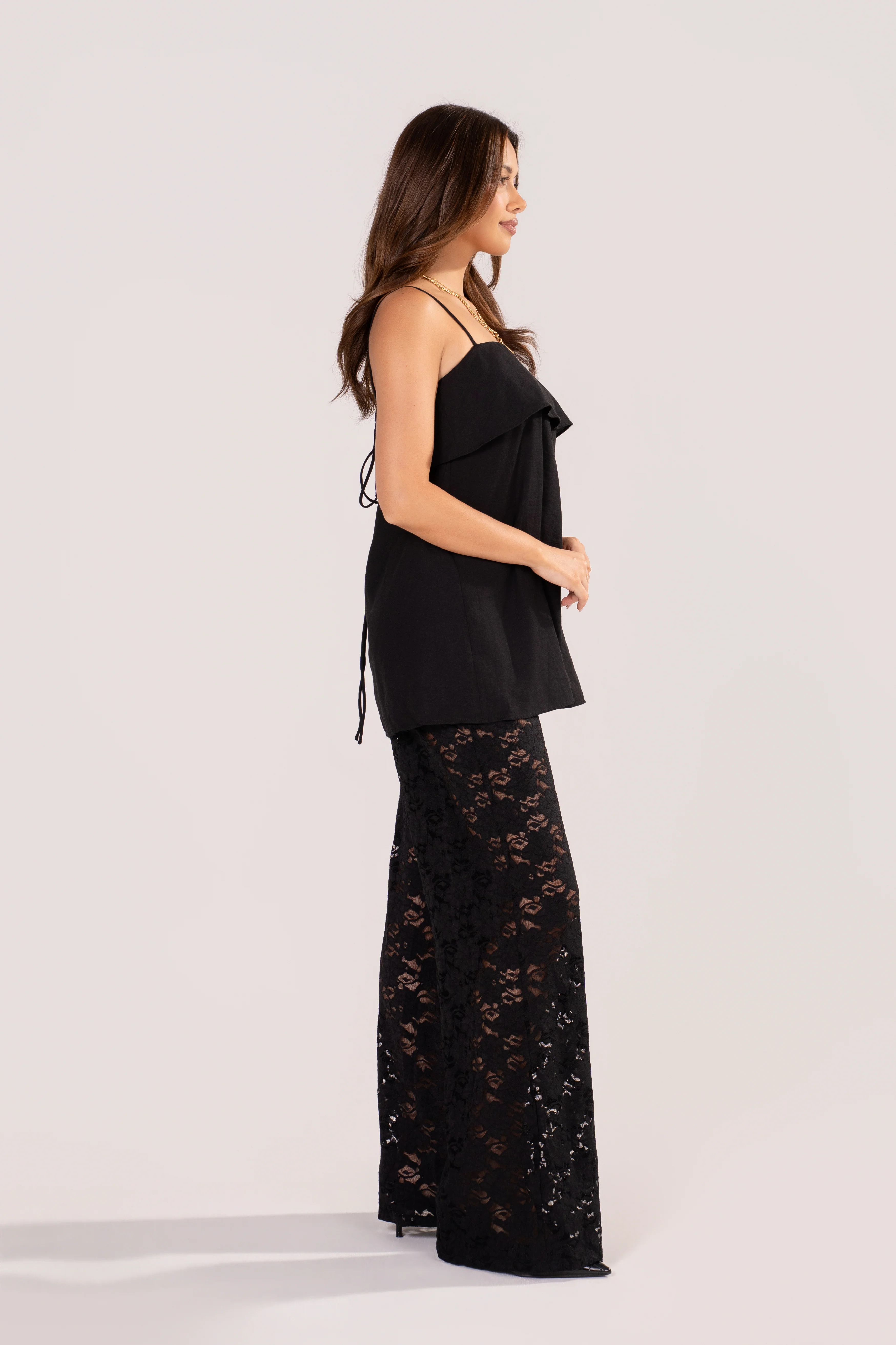 Nina Black Top & Lace Wide-Leg Pants Set - Image 2