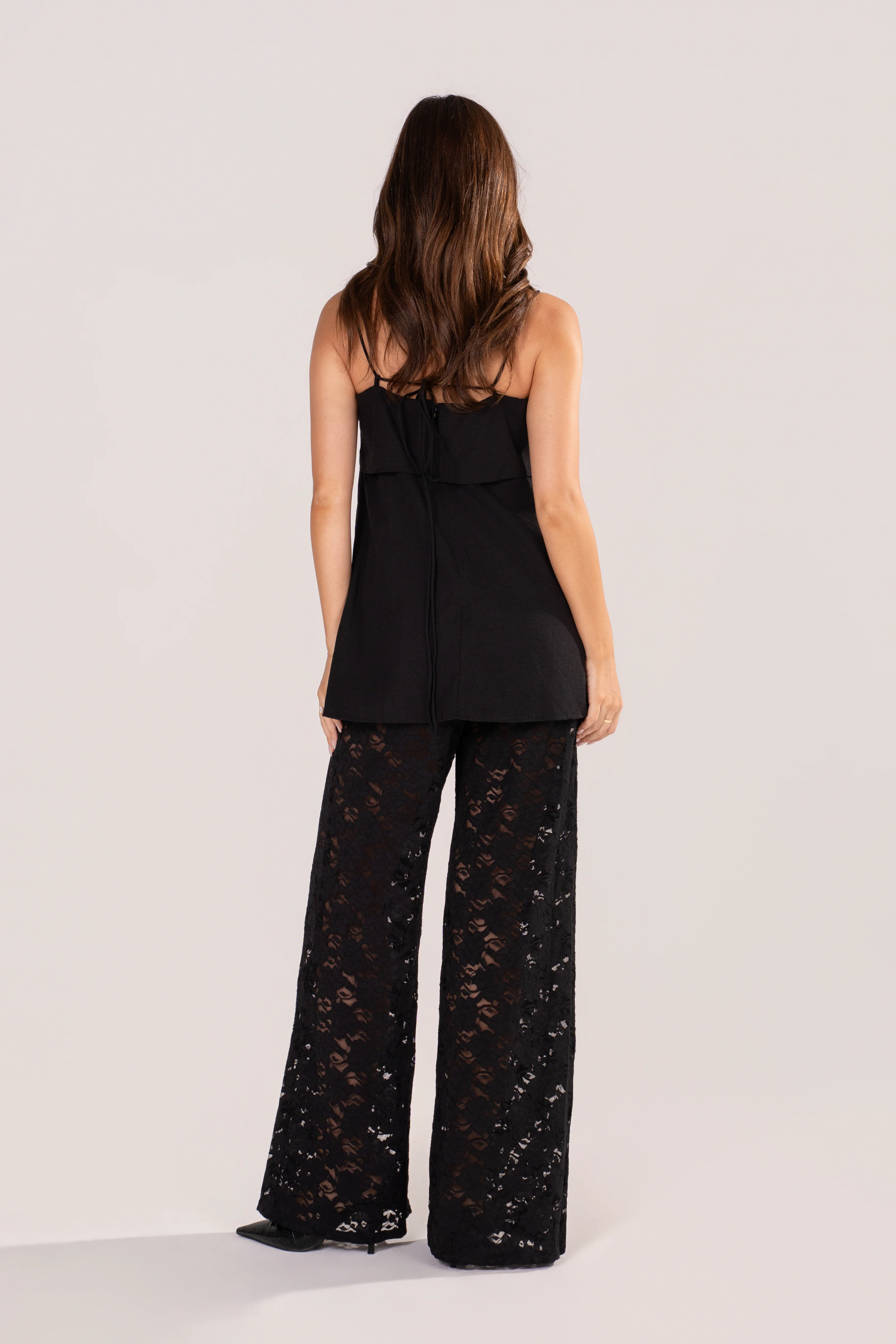 Nina Black Top & Lace Wide-Leg Pants Set - Image 3