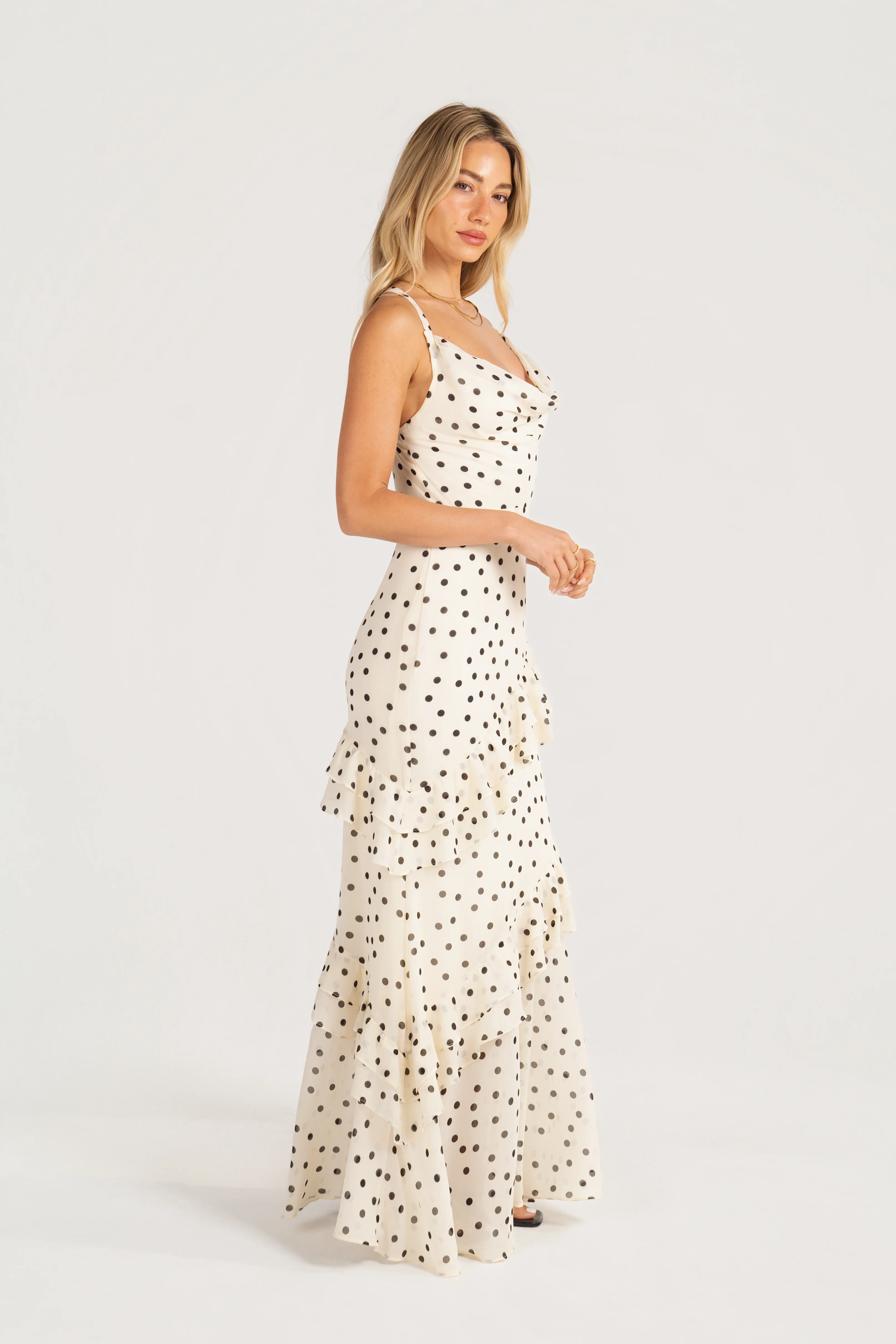 Odele Polka Dot Cowl Neck Maxi Dress