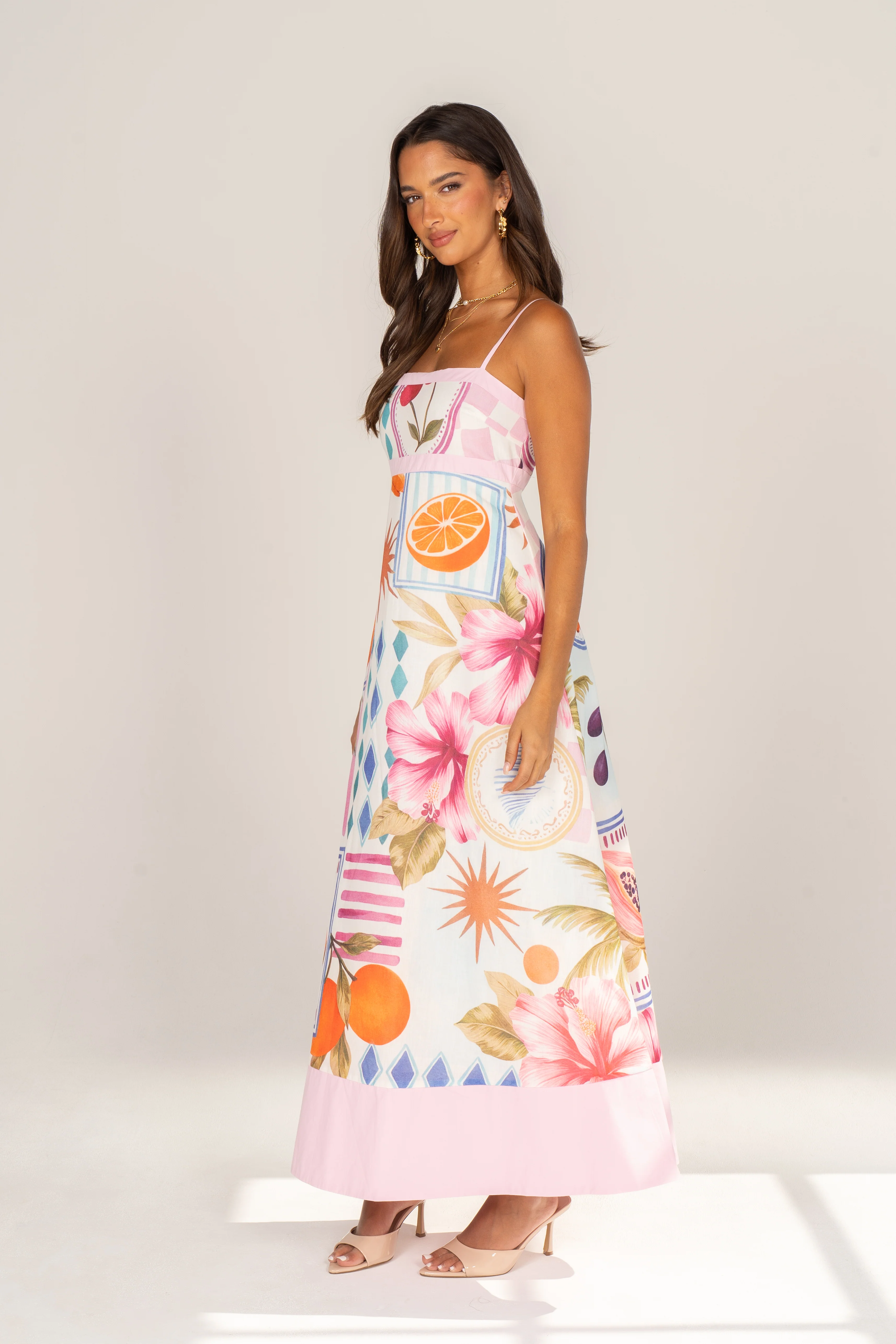 Paislee Tropical Print Maxi Dress with Pink Accents - Image 2