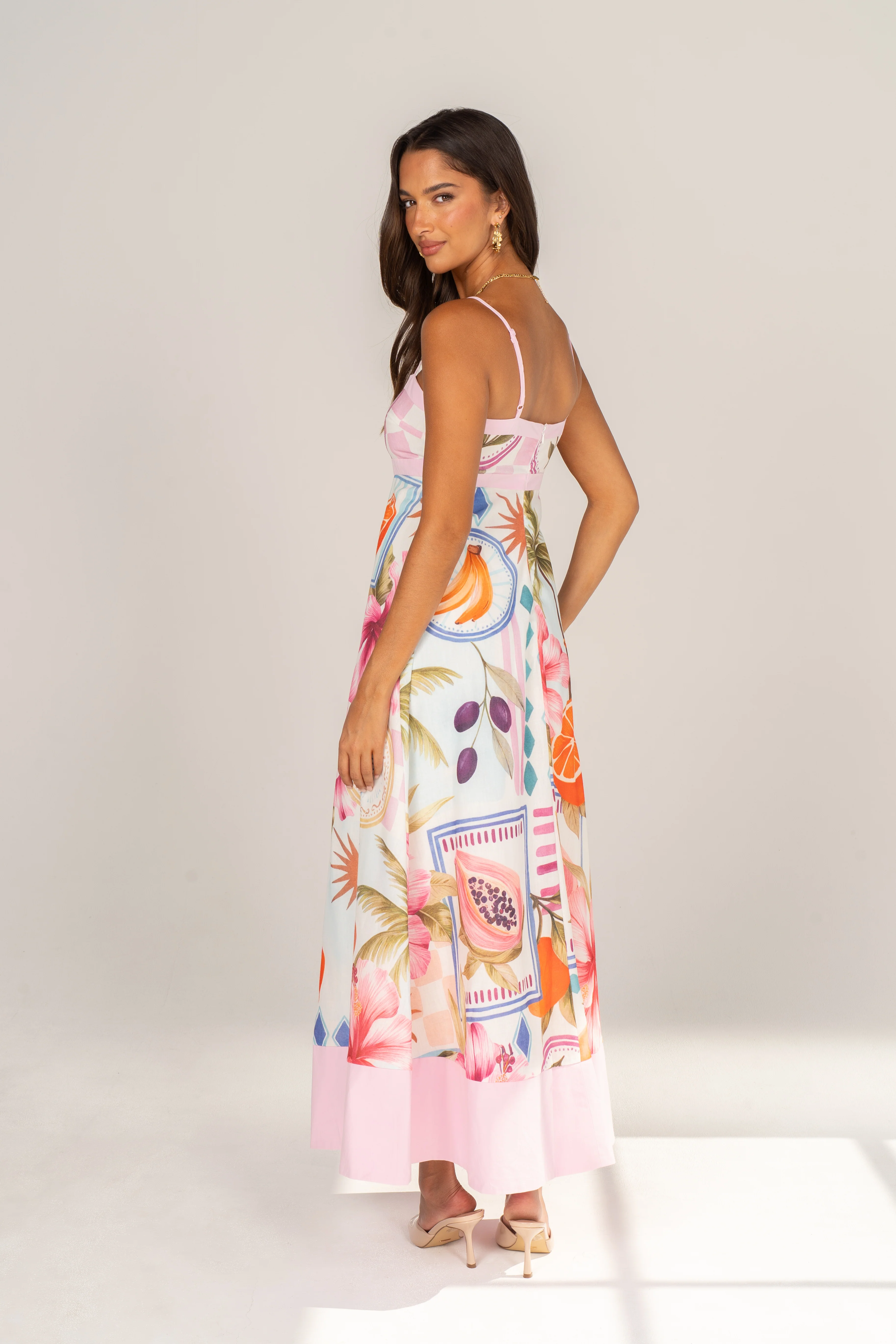 Paislee Tropical Print Maxi Dress with Pink Accents - Image 3